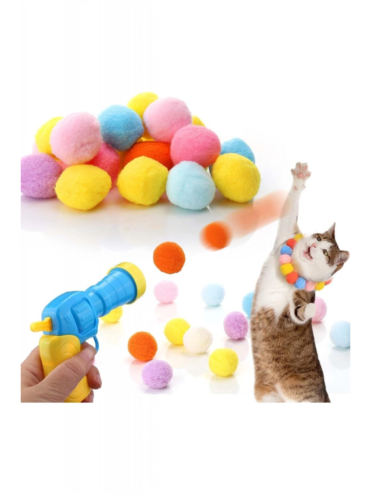 İnteraktif Kedi Oyun Tabancası – 3 Adet Peluş Top ile Eğlenceli Oyun