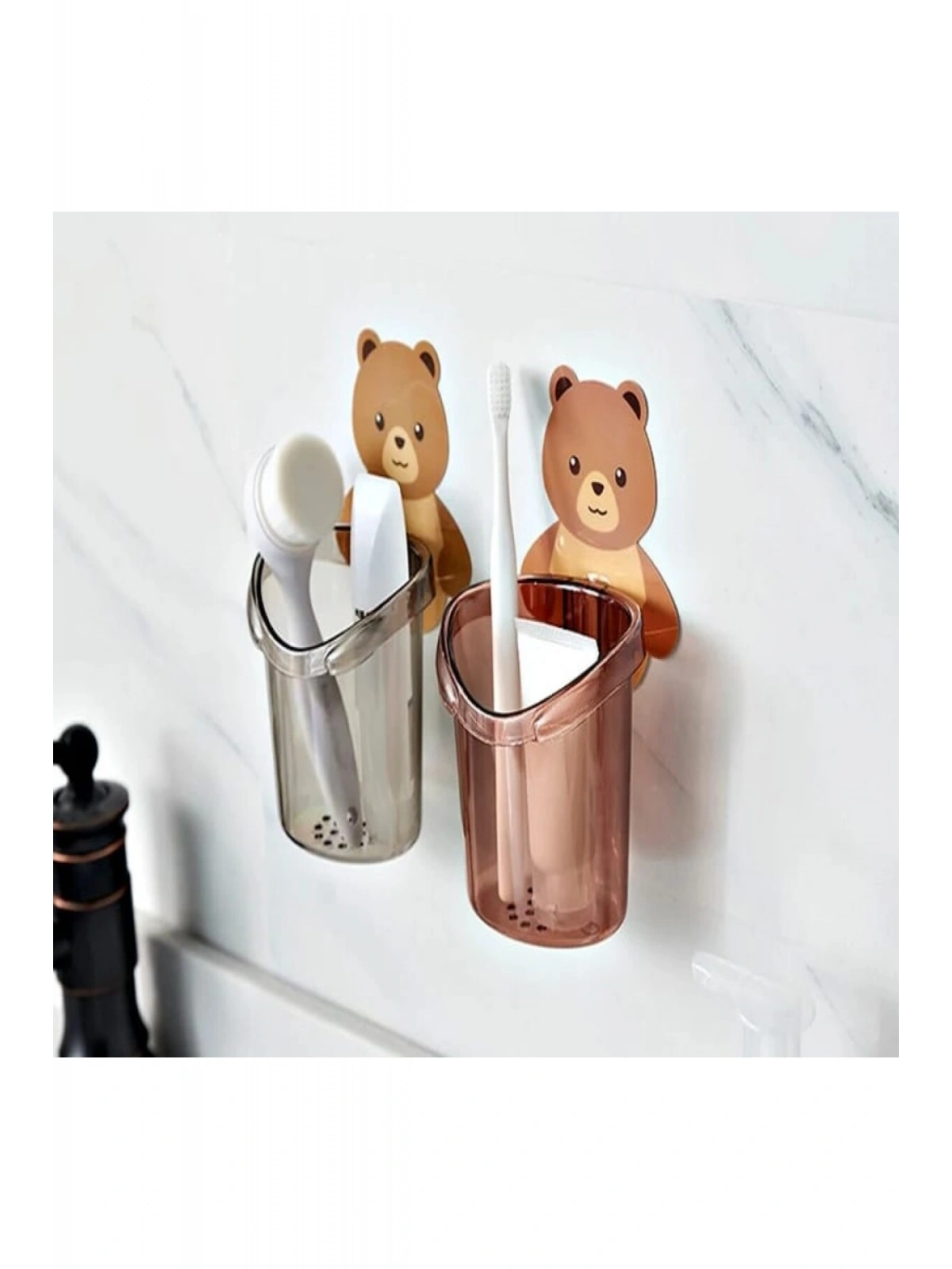 Ayıcık  Diş Fırçası fincanı Tutucu Diş Macunu Depolama rafı Standı Kendinden Yapışkanlı 2 ADET