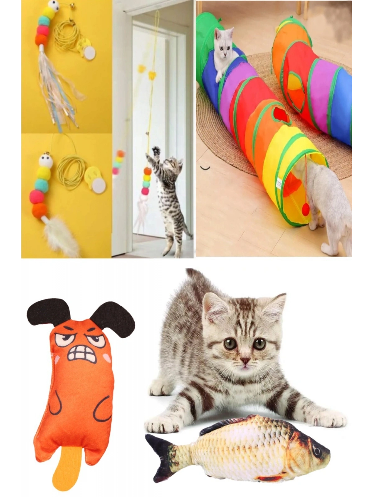 Oyun Seti Kedi Tüneli 1 Ad Elastik Olta 1 Ad Peluş Balık Sazan 1 Ad Peluş Fare Turuncu 1 Ad