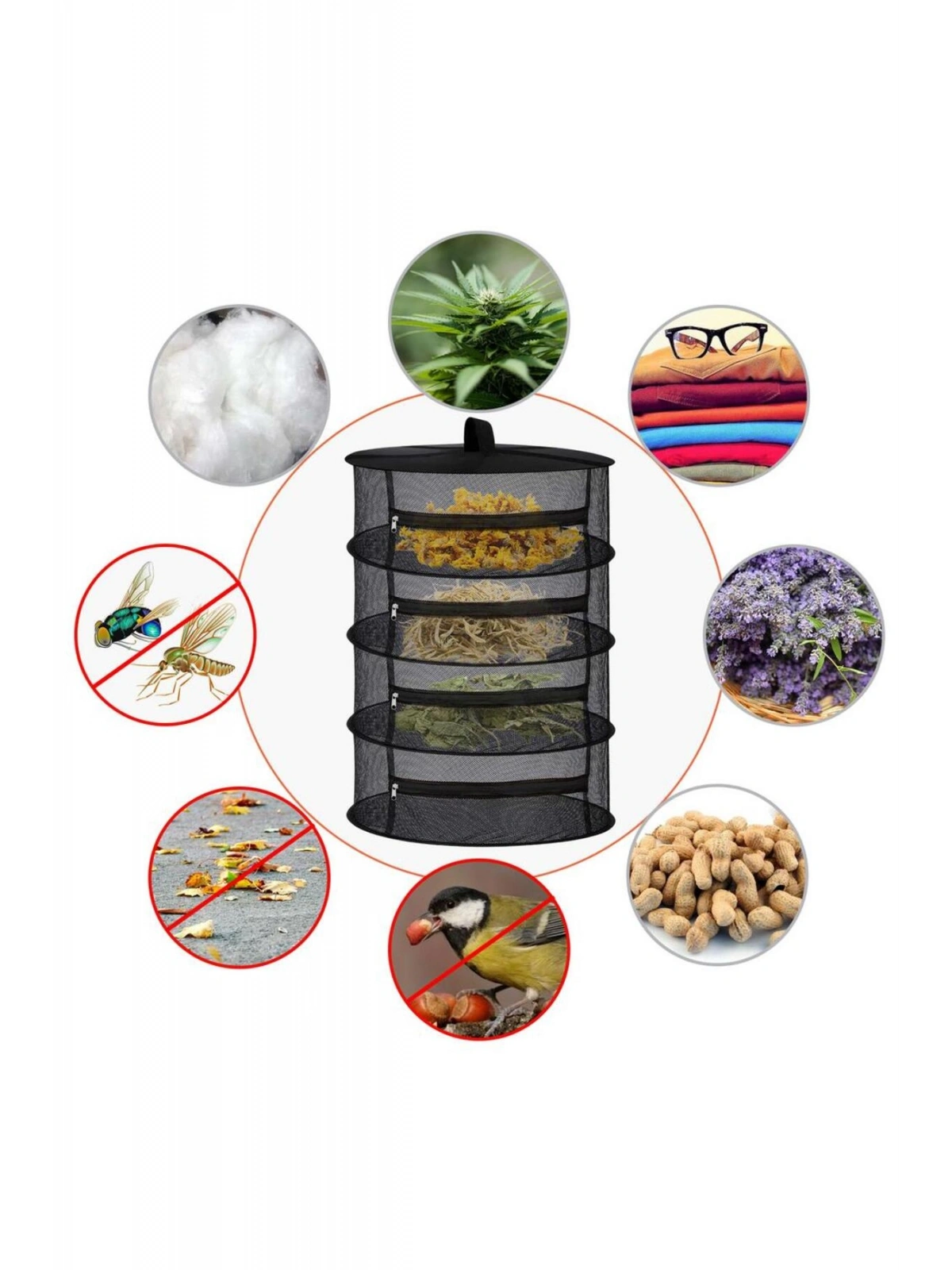 4 Katlı Fermuarlı Meyve Sebze Kurutma Filesi | Katlanabilir Doğal Kurutma Sepeti SİYAH