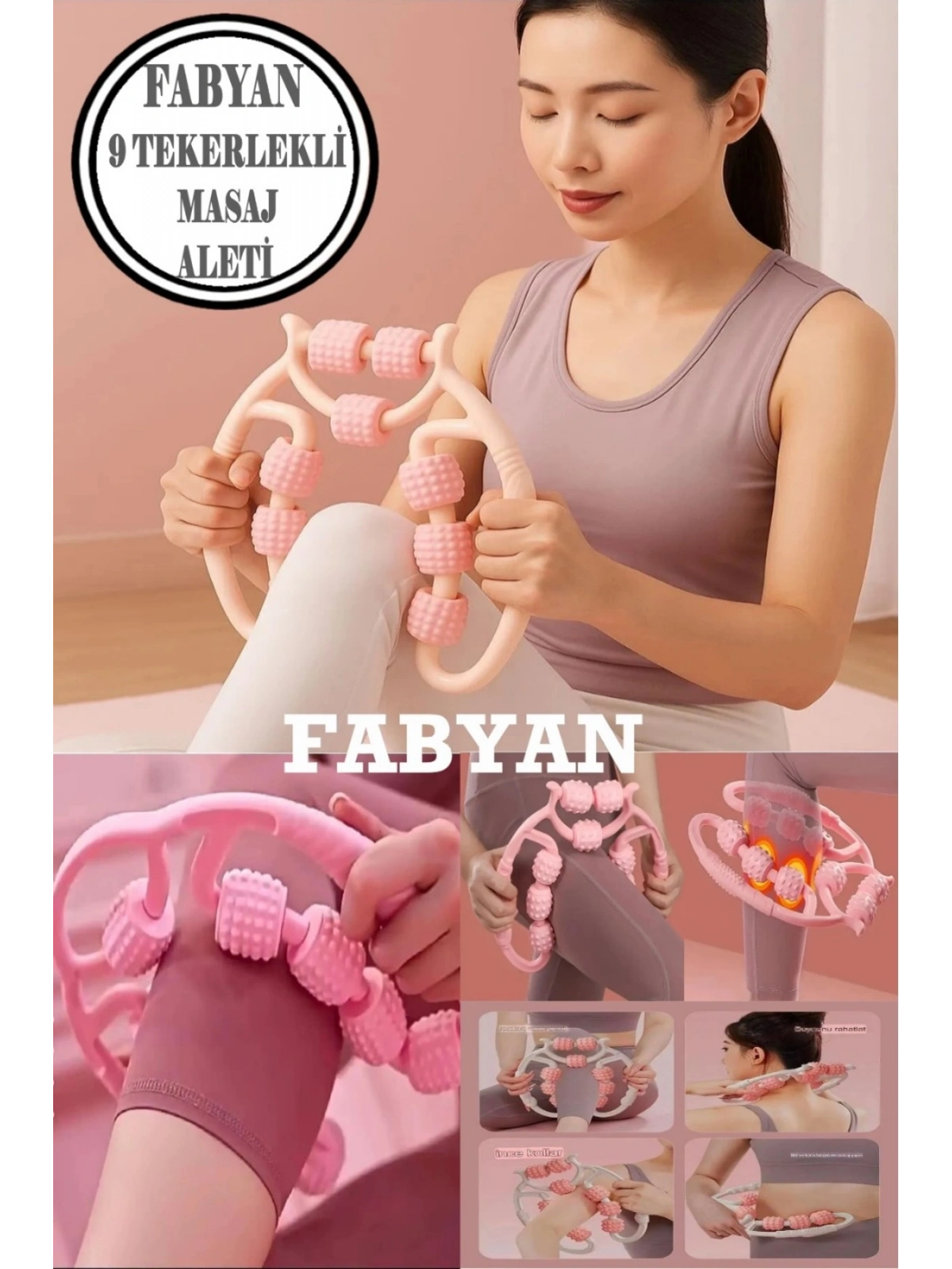 Kas Gevşetici Masaj Aleti 9 Tekerlekli Ayarlanabilir Lenf Drenaj Rulosu Bacak Kol Selülit