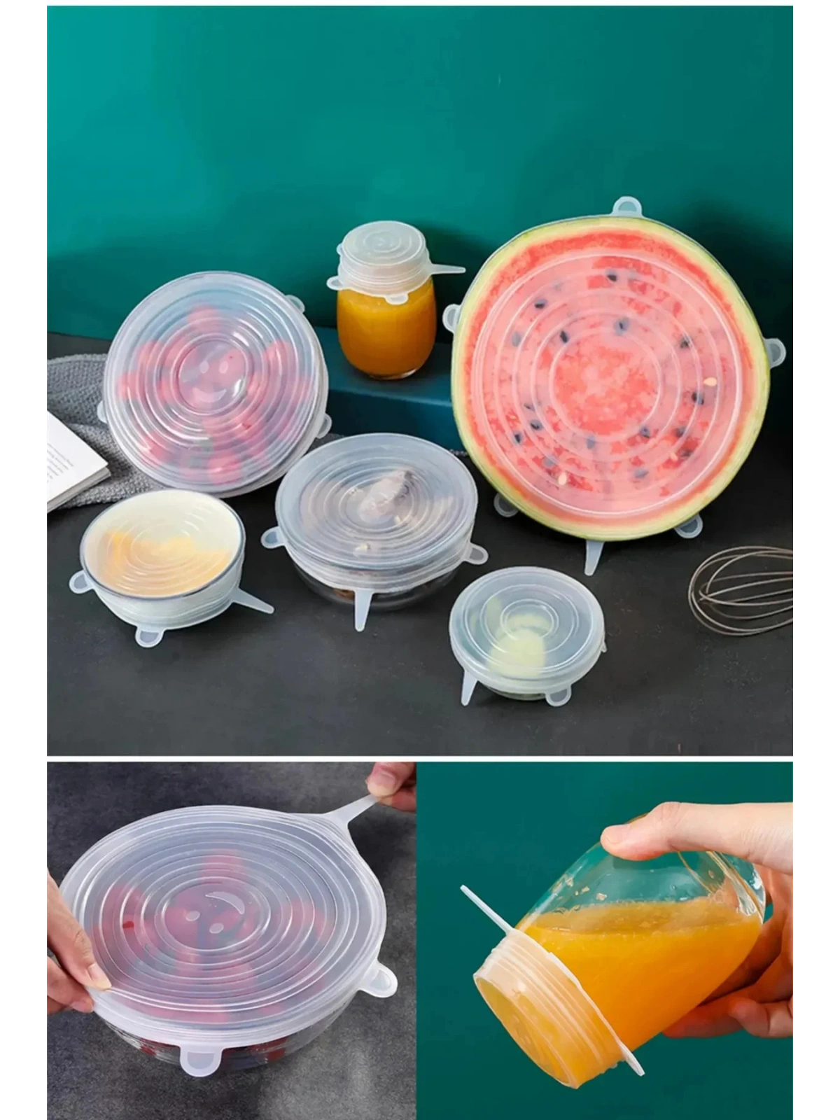 Taze Tutan Gıda Saklama Streç Kapağı Seti - 6lı Tekrar kullanılabilen Silikon Streç Kapak