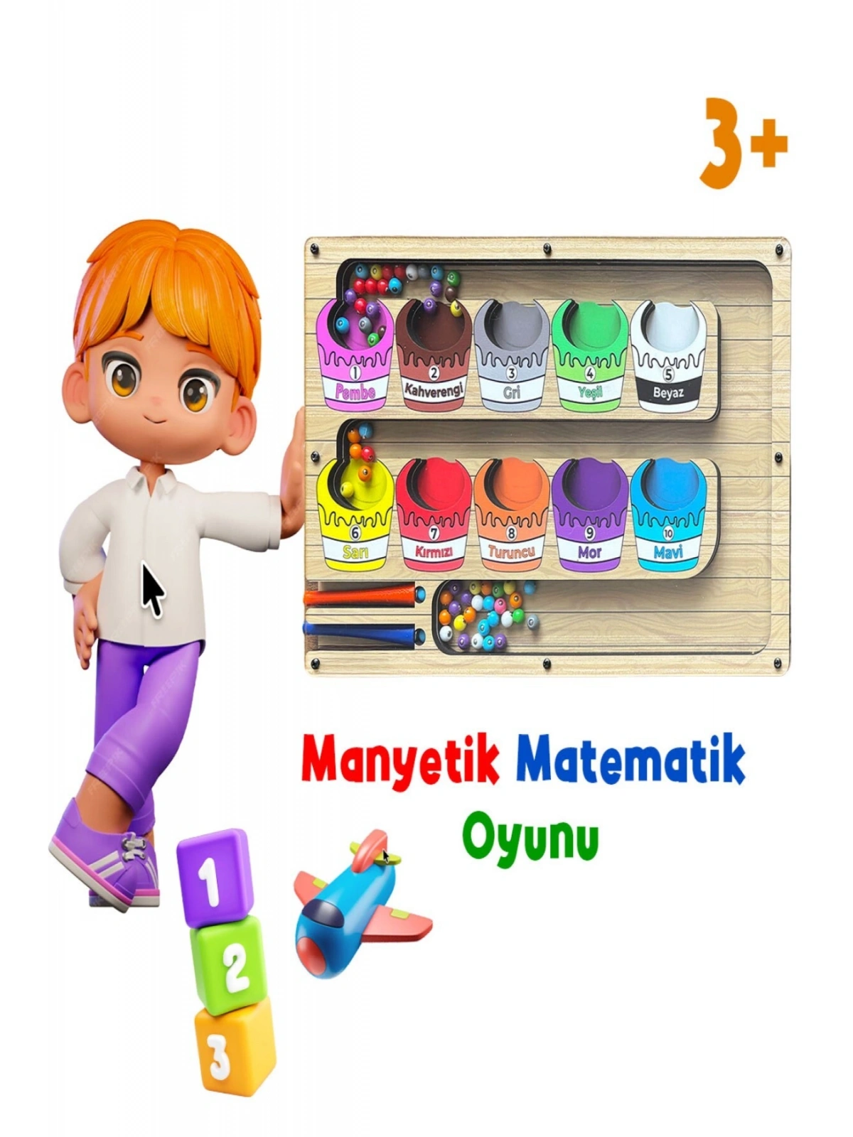 Manyetik Eğitici Renkli Sayma ve Eşleştirme Labirenti Eğitim Oyuncağı - Ahşap Montessori Oyunu Kova