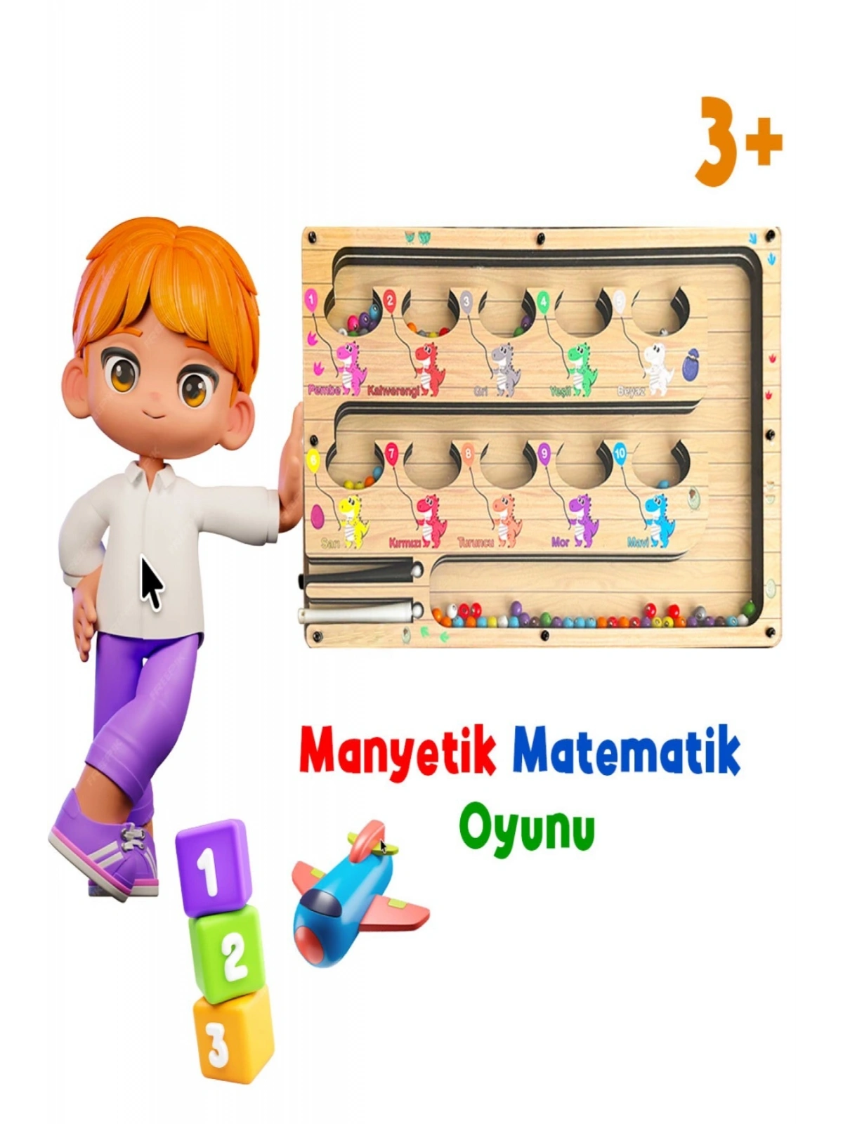 Manyetik Eğitici Renkli Sayma ve Eşleştirme Labirenti Eğitim Oyuncağı Ahşap Montessori Oyunu Dinozor