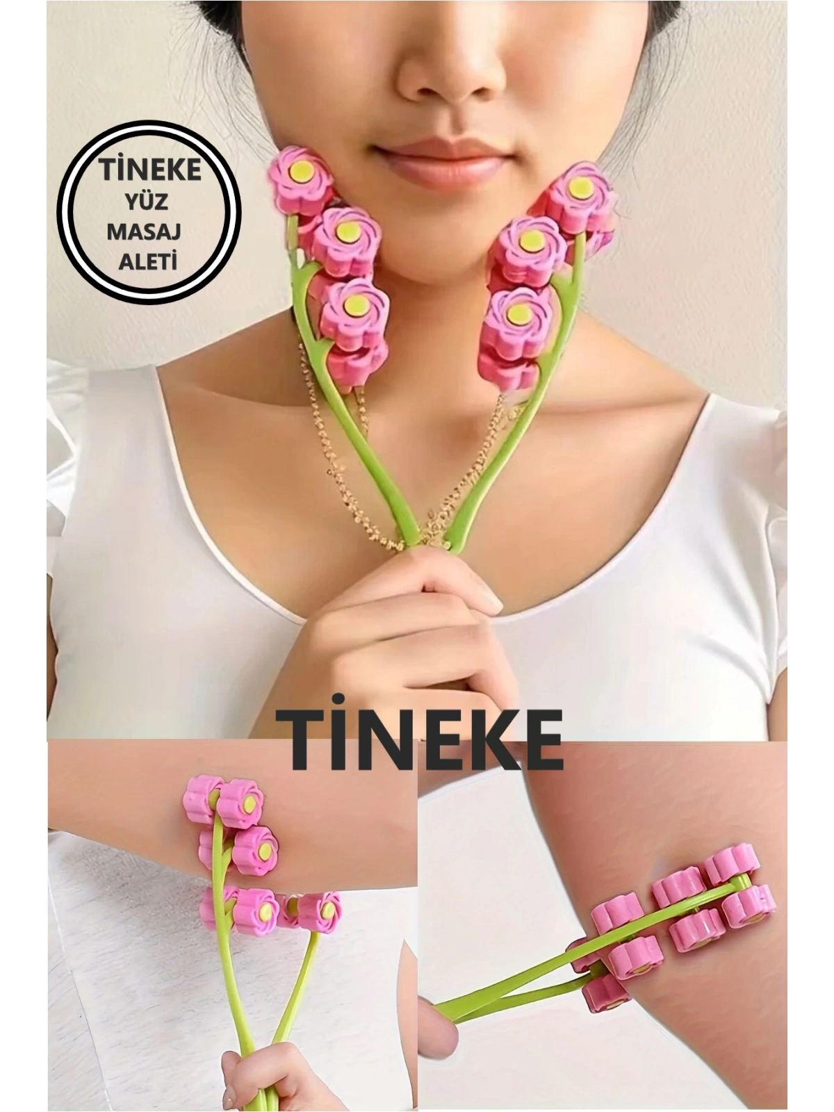 Yüz Masajı Boyun ve Yanak Kaldırma Aleti Manuel Kırışıklık Karşıtı Cilt Bakımı Masaj Aracı PEMBE