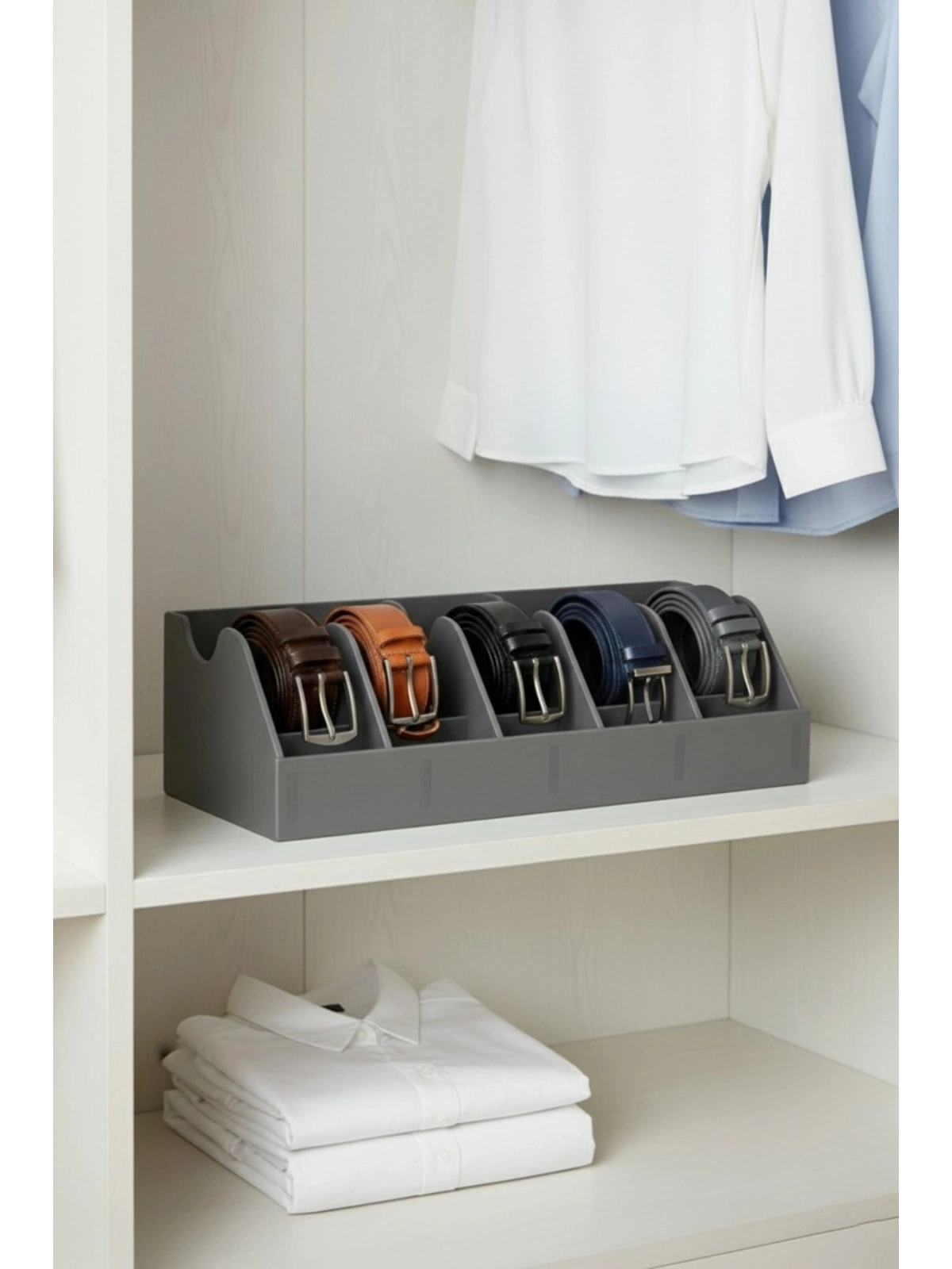 5 Bölmeli Kemer Çorap Takı Makyaj Organizeri Dolap İçi Kemer Düzenleyici Organizer GRİ