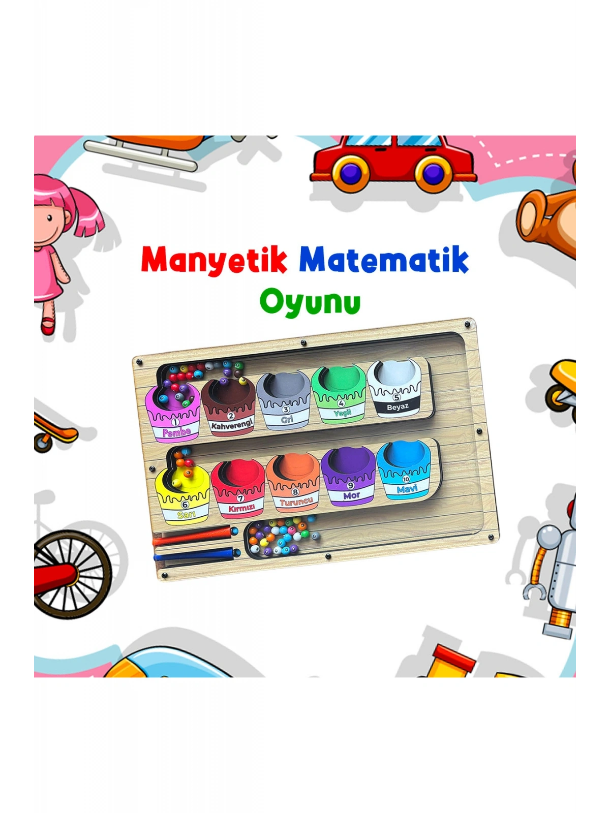 Manyetik Eğitici Renkli Sayma ve Eşleştirme Labirenti Eğitim Oyuncağı - Ahşap Montessori Oyunu Kova