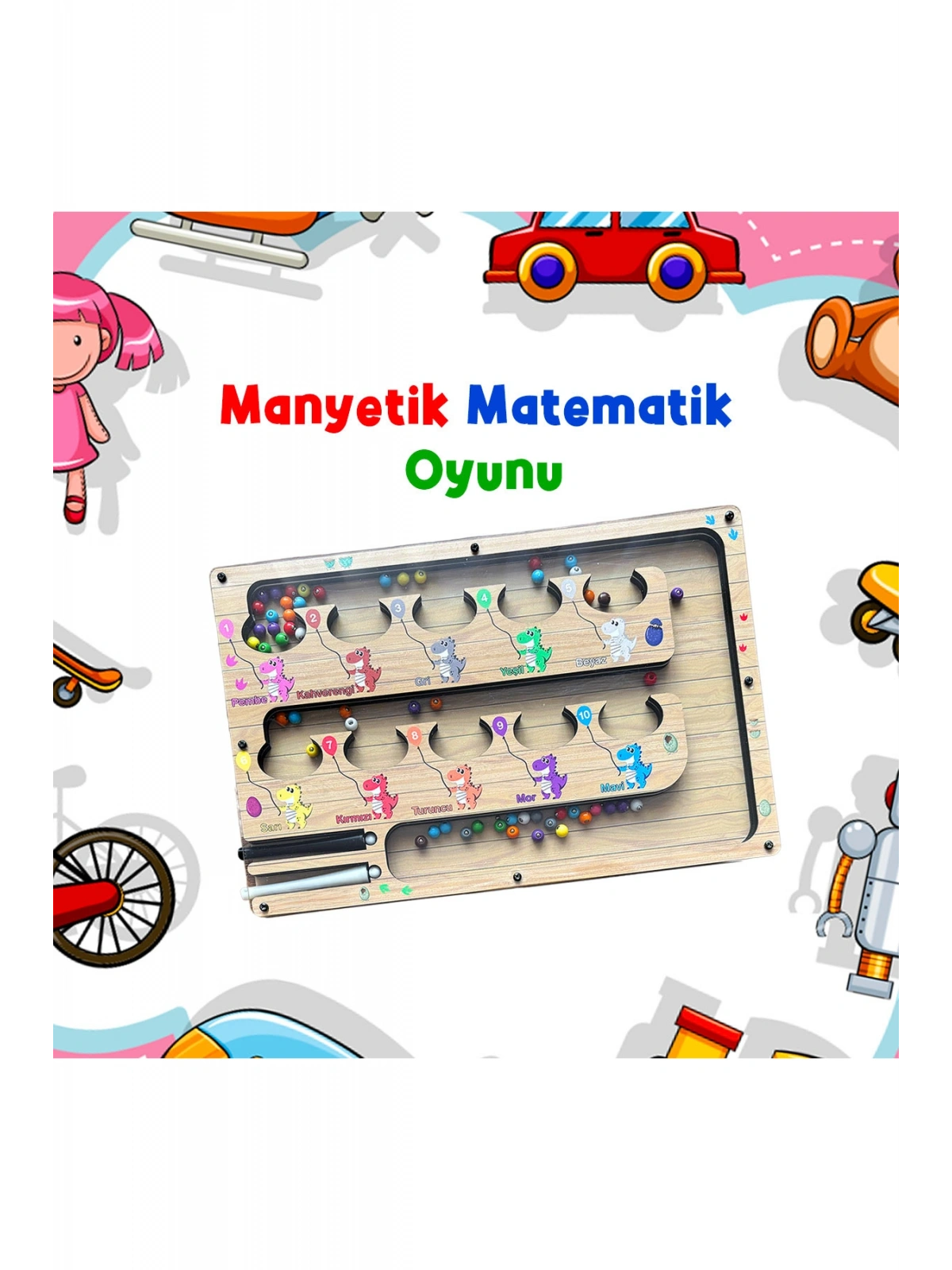 Manyetik Eğitici Renkli Sayma ve Eşleştirme Labirenti Eğitim Oyuncağı Ahşap Montessori Oyunu Dinozor