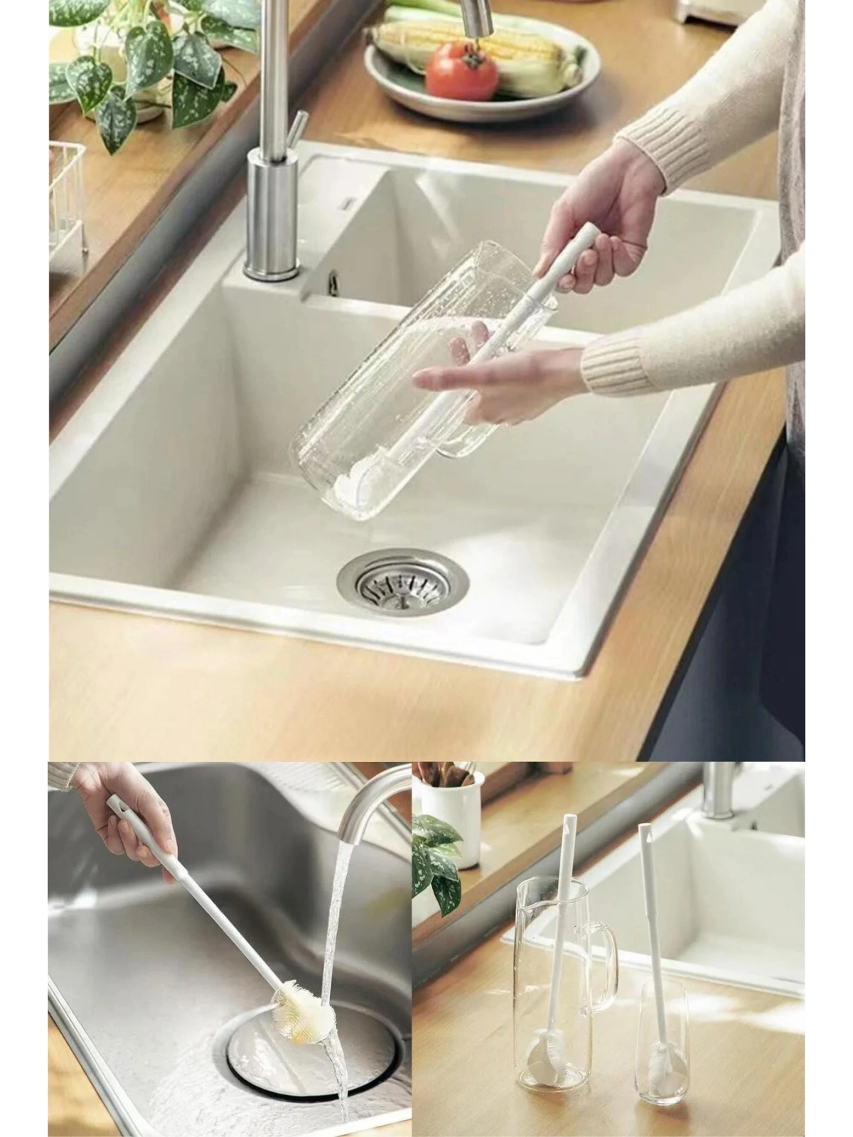 Beyaz Yaprak Model Silikon Uçlu Ekstra Yumuşak Bardak Şişe Ve Biberon Temizleme Fırçası