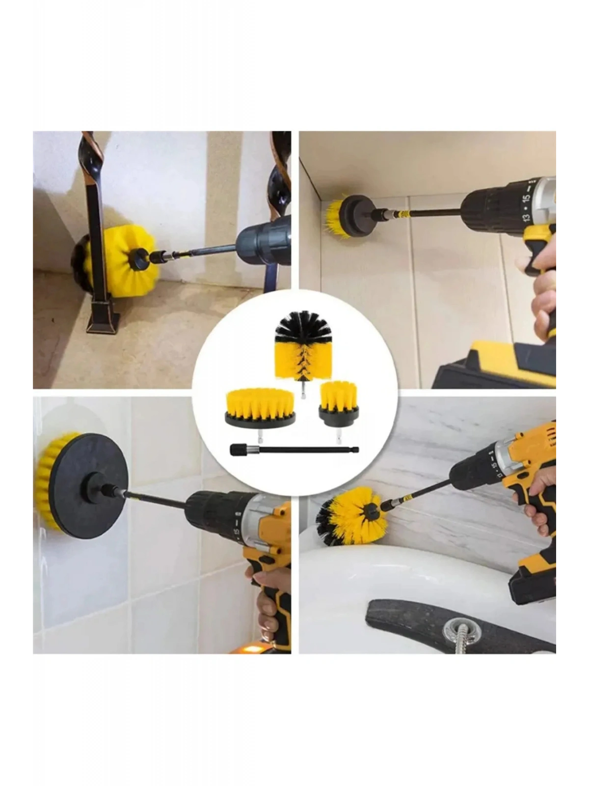 Pratik 3lü Matkap Ucu Banyo Küvet Duşakabin Araba Tekerliği Koltuk Yıkama Temizleme Fırçası