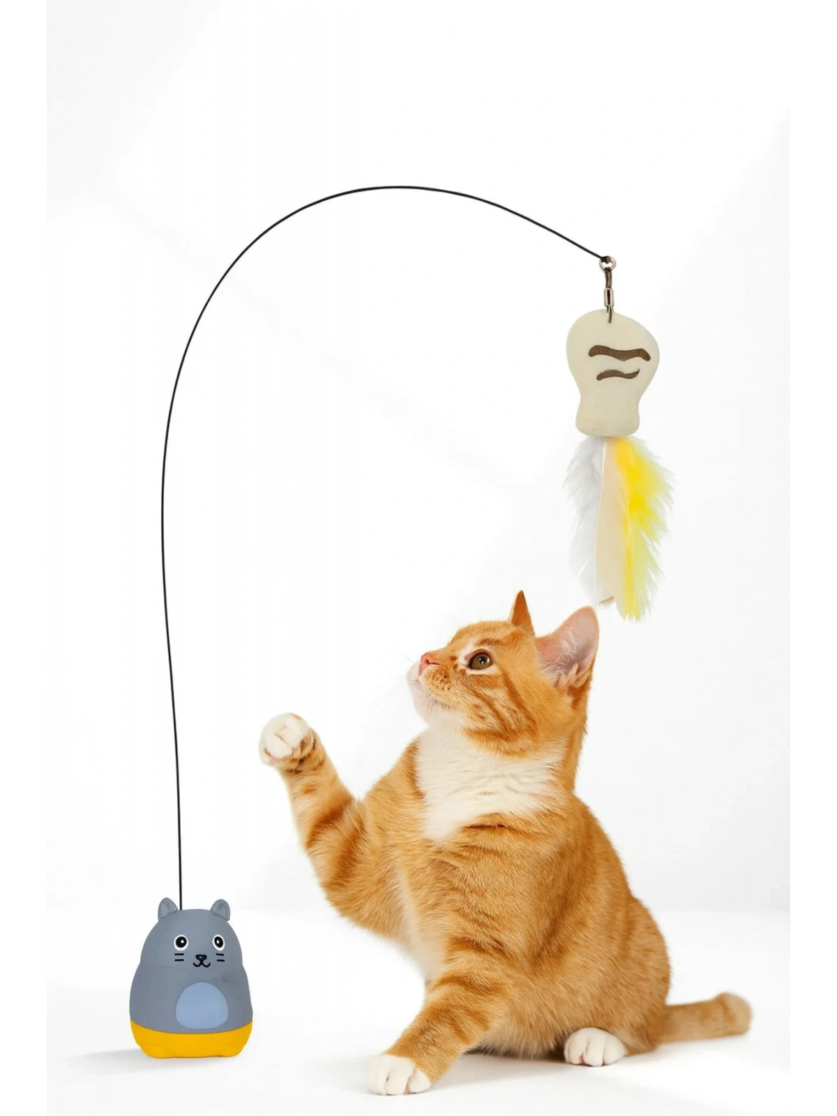 Kediler İçin Yere Yapışkan Tabanlı Tüylü Oyun Oltası Eğlenceli Hareketli Kedi Oyuncağı OLTACI KEDİ