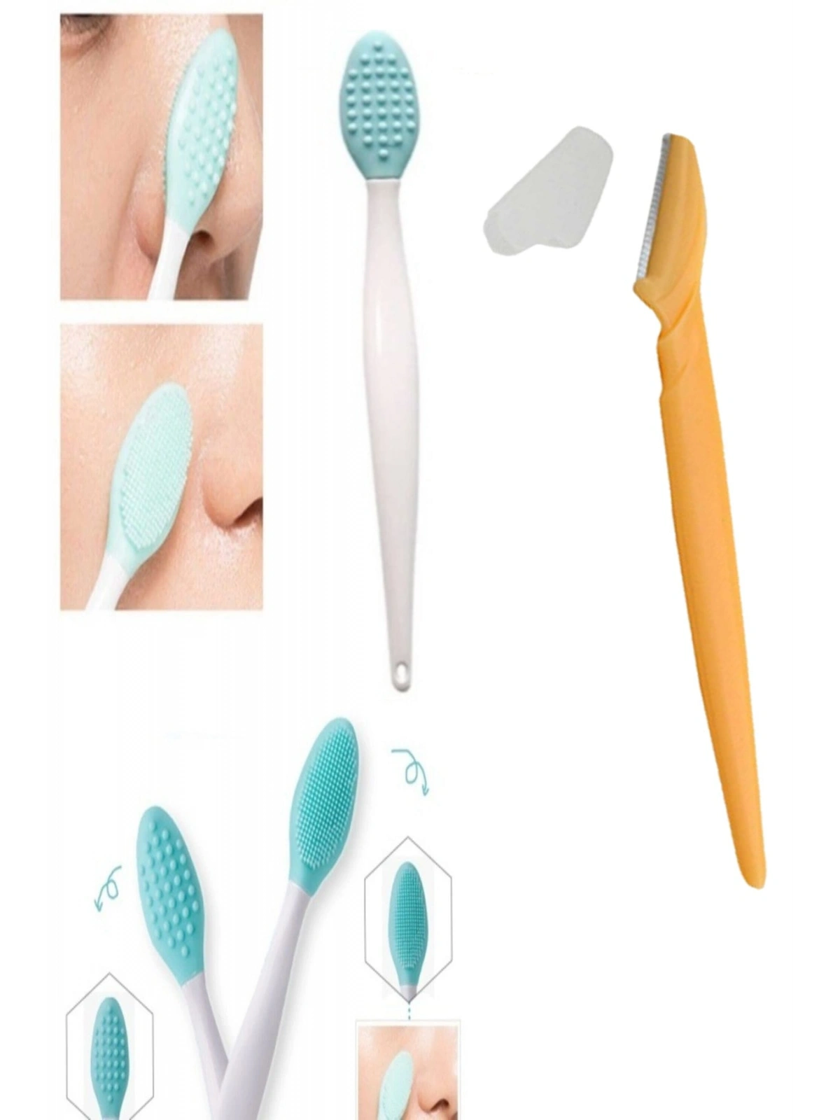 Burun Siyah Nokta Cilt Ve Yüz Temizleyici Temizleme Fırçası Dudak Peeling Ve Kaş Usturası 1 Adet