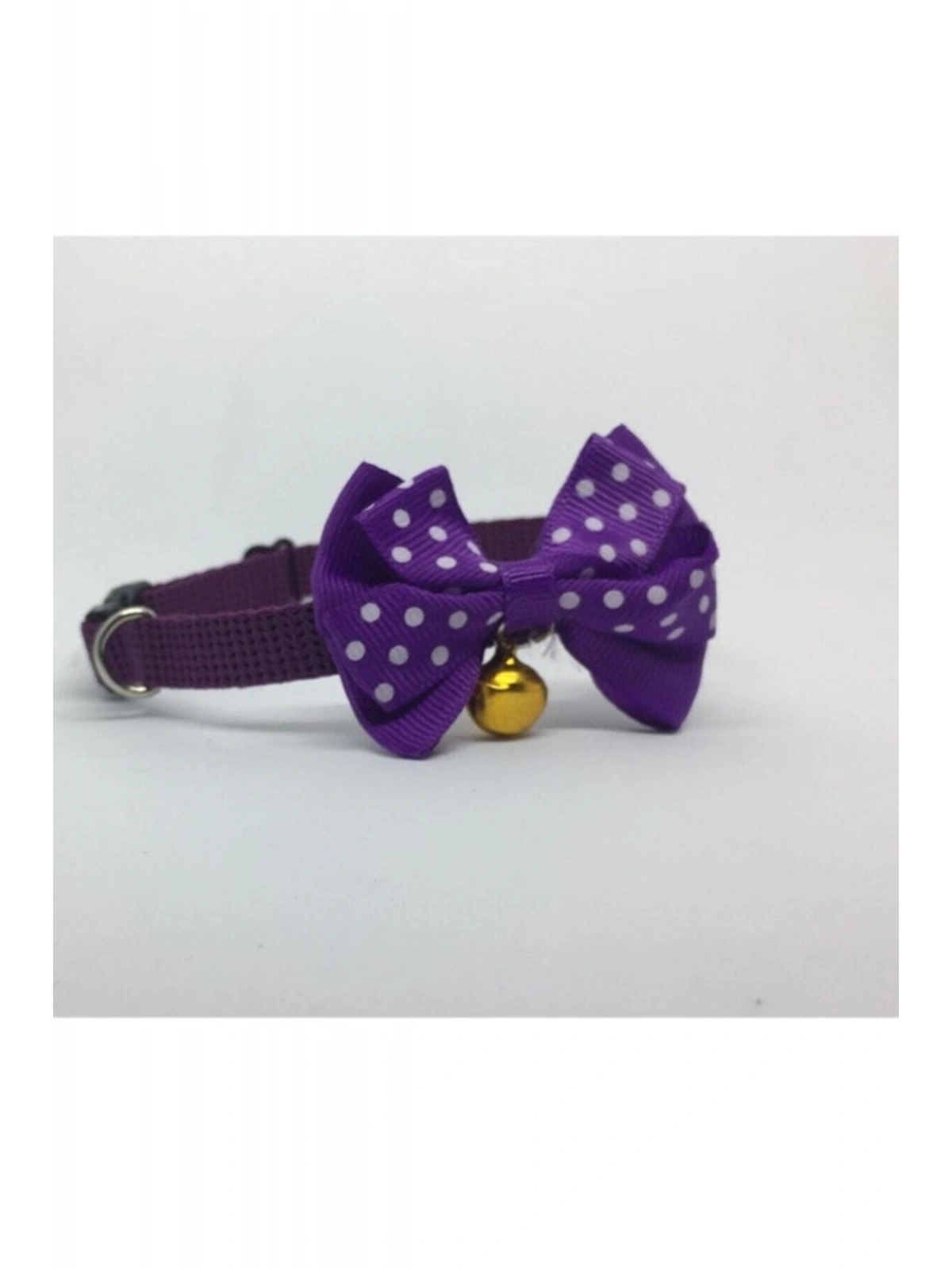 Papyonlu Kedi Boyun Tasması Mor Puantiye No:76