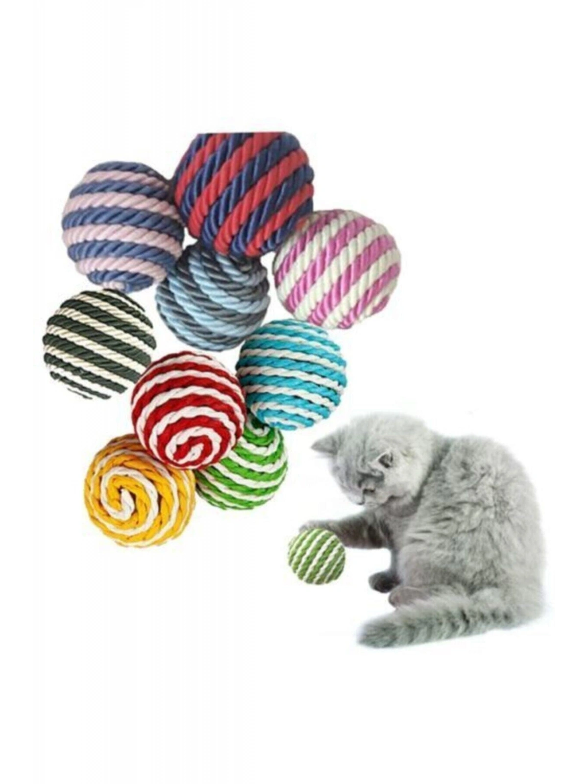 Ip Sarma Renkli Kedi Oyun Topu 4 Cm ( 1 Adet ) Kedi Oyuncağı