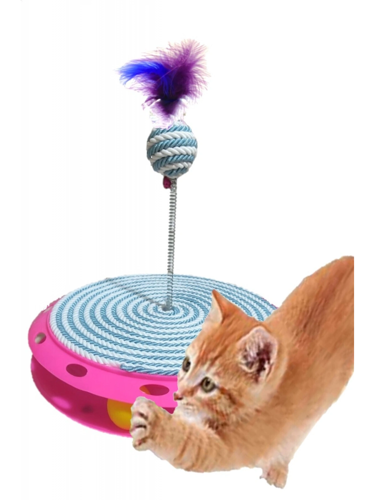 Tek Katlı Eğlenceli Kedi Oyuncağı Ve Tırmalama ( Turkuaz Ve Beyaz )