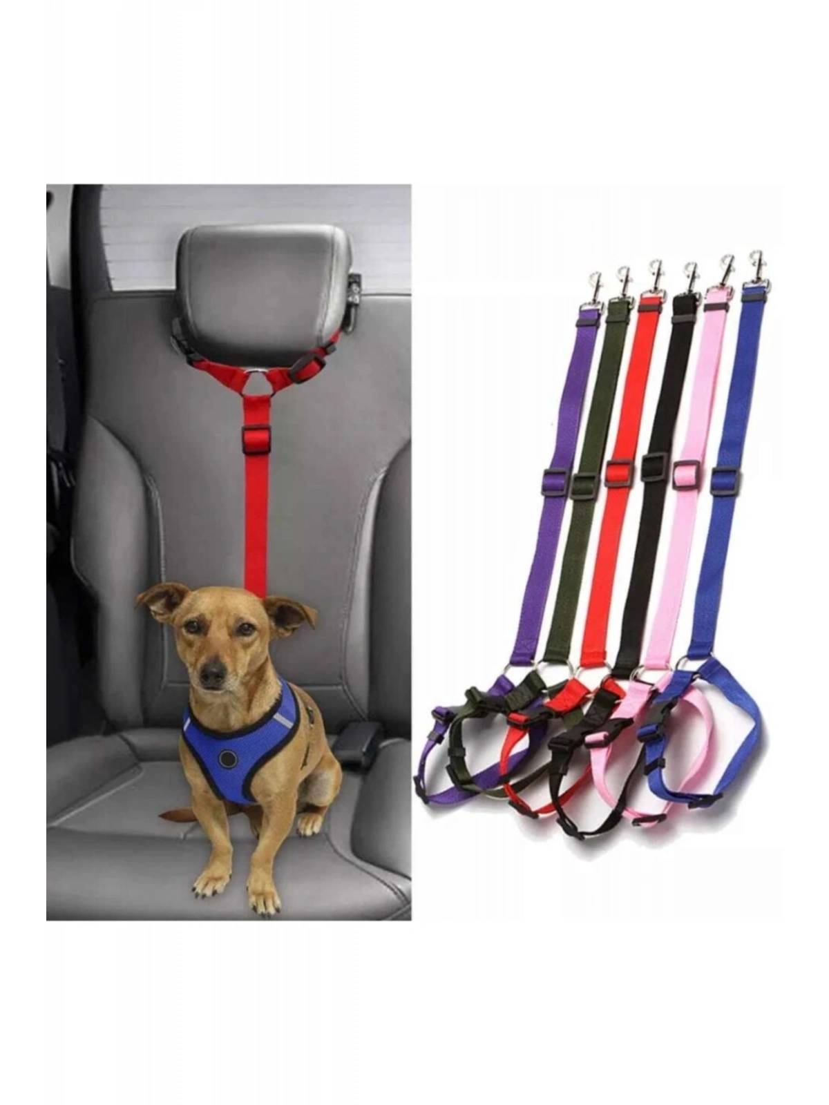 Köpek Emniyet Kemeri & Gezdirme Tasması Tüm Araba Koltuk Başlığına Uyumlu Araba Seyahat Kemeri Mavi