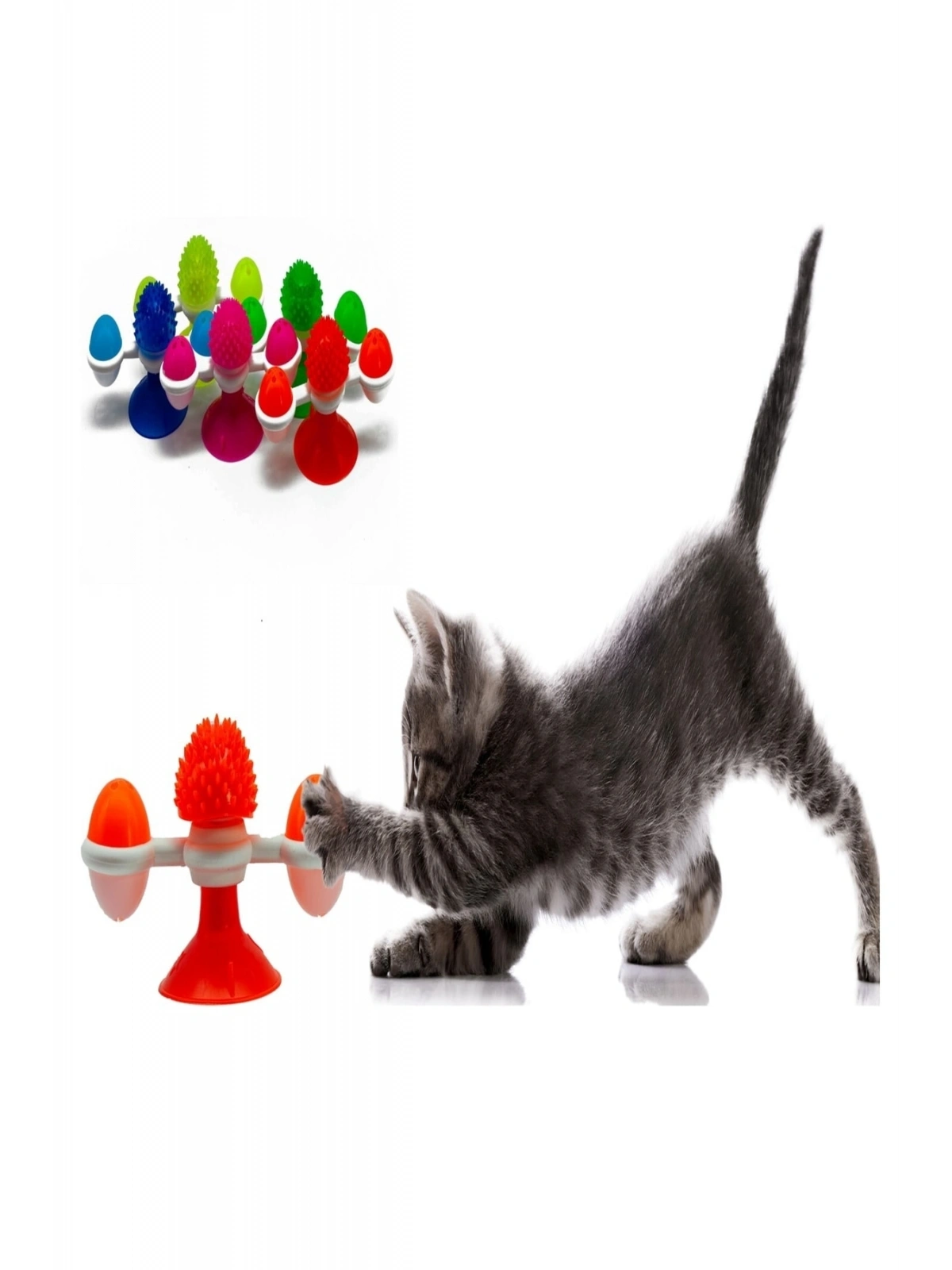 Vantuzlu Döner Ödül Mama Hazneli Kedi Oyuncağı 1 Adet Turuncu