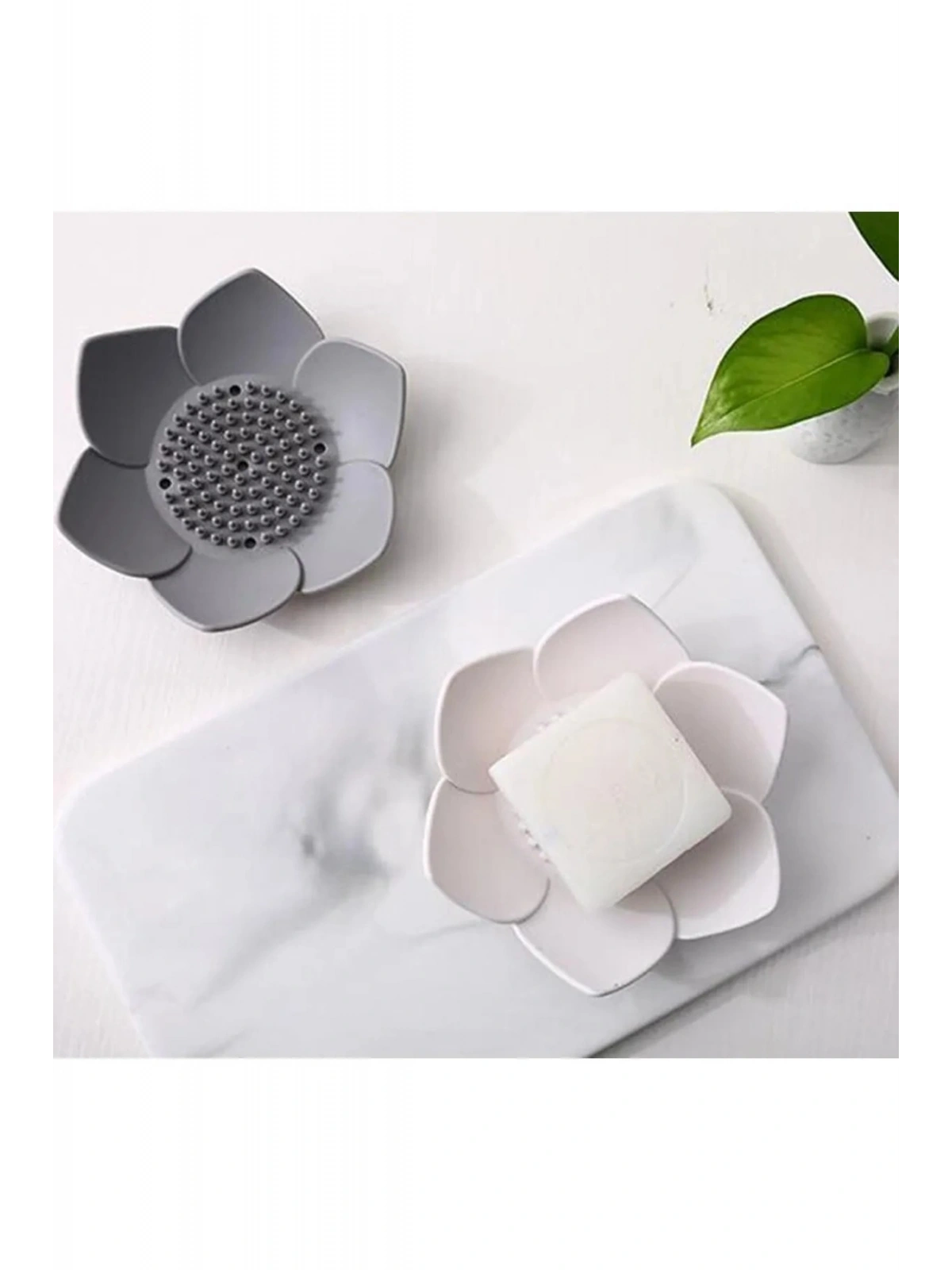 Sabunluk Lotus Tasarımlı Şık Sabunluk Katı Sabunluk Su Giderli Sabunluk Gri