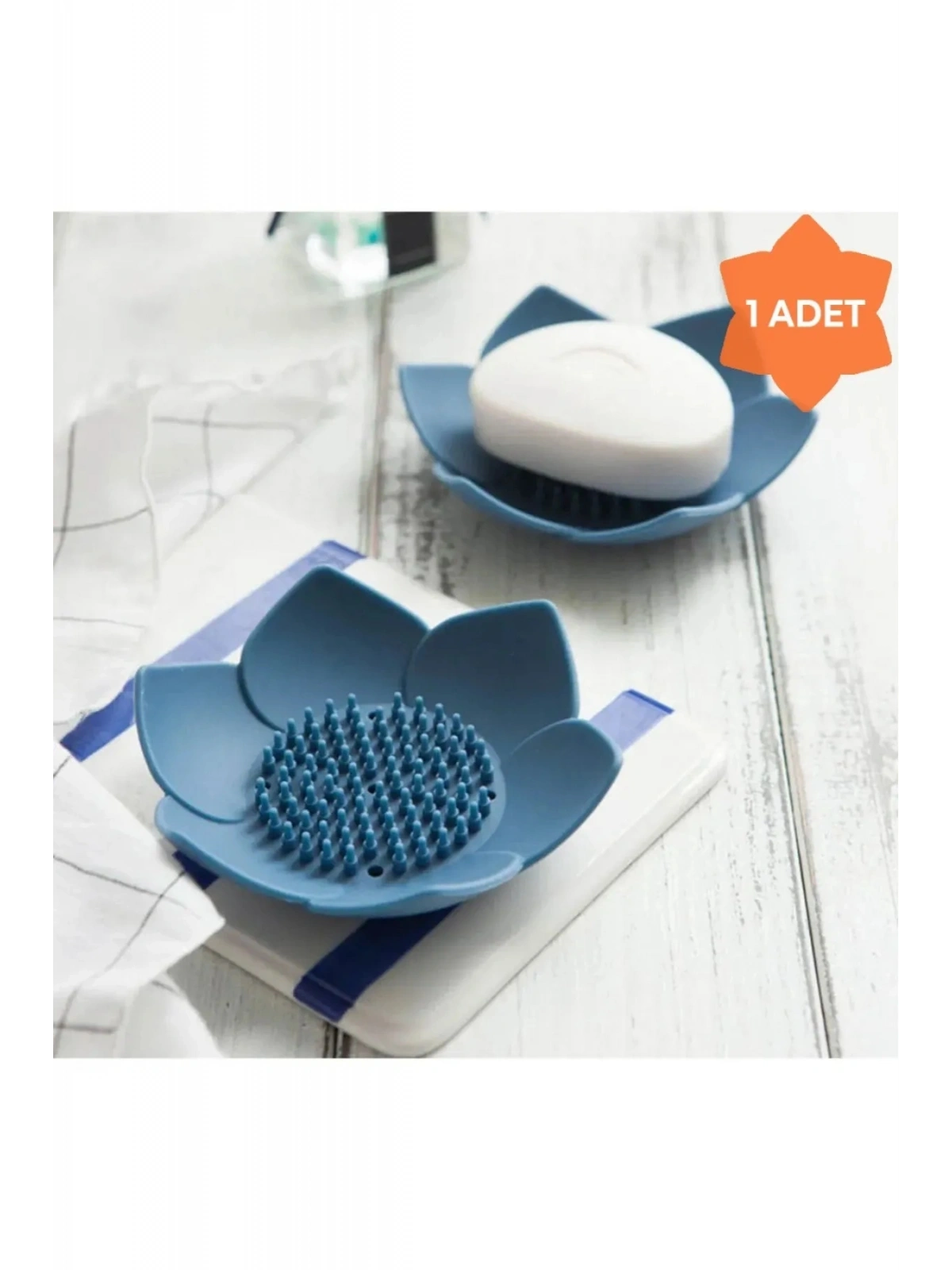 Sabunluk Lotus Tasarımlı Şık Sabunluk Katı Sabunluk Su Giderli Sabunluk  MAVİ