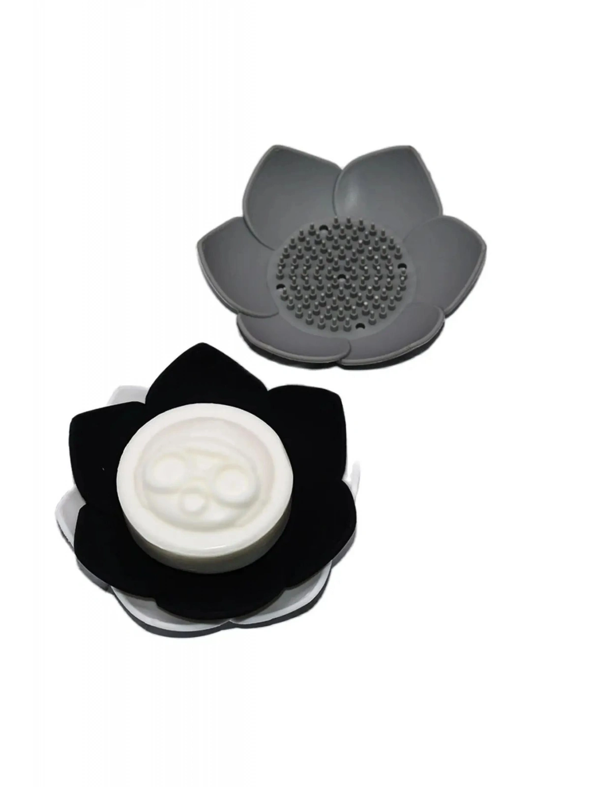 Sabunluk Lotus Tasarımlı Şık Sabunluk Katı Sabunluk Su Giderli Sabunluk Siyah