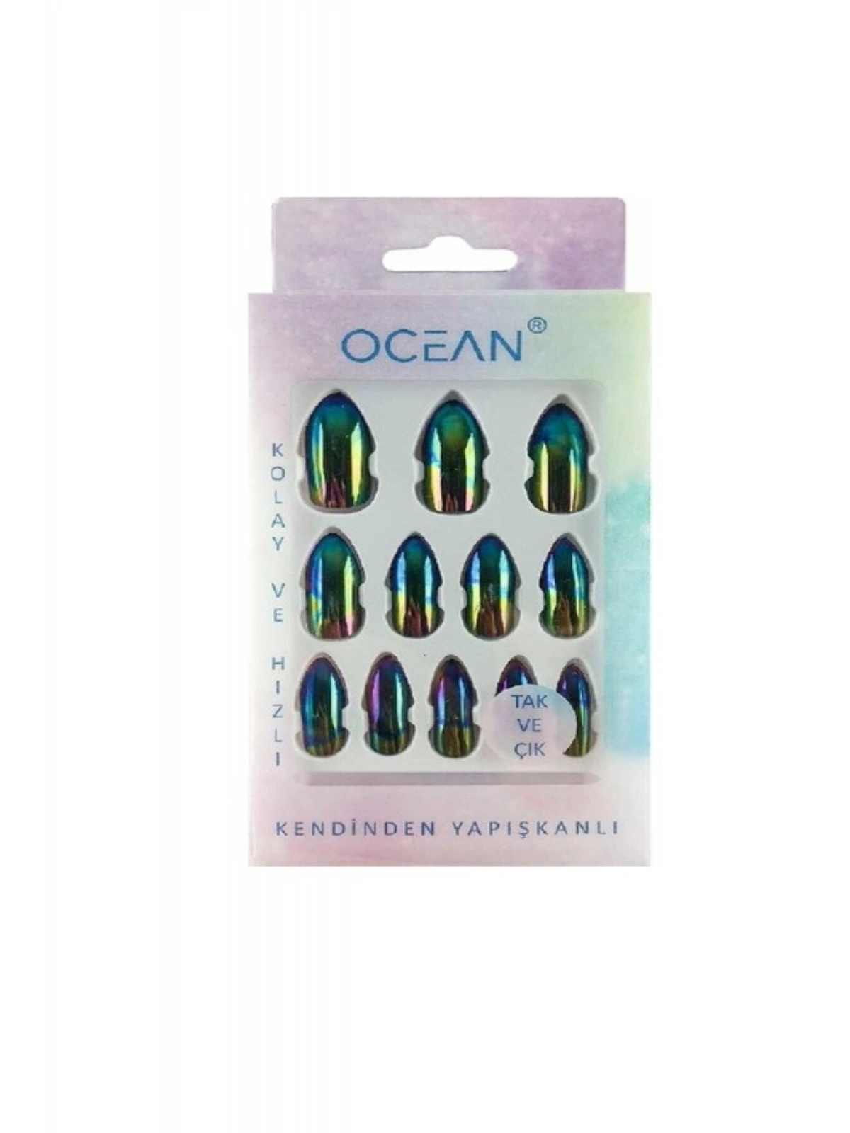 Tak Ve Çık Takma Tırnak [Parlak Satin Mavi-Yeşil]