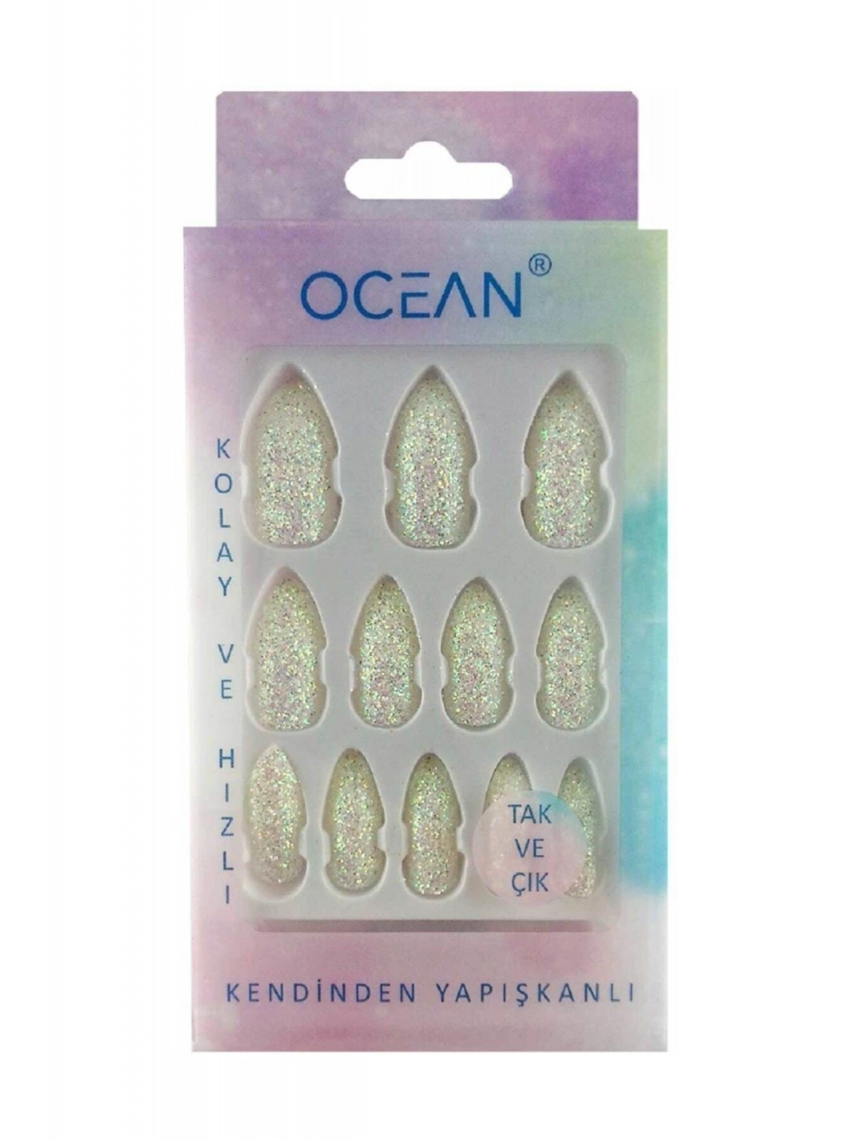 Tak Ve Çık Takma Tırnak - Beyaz Simli