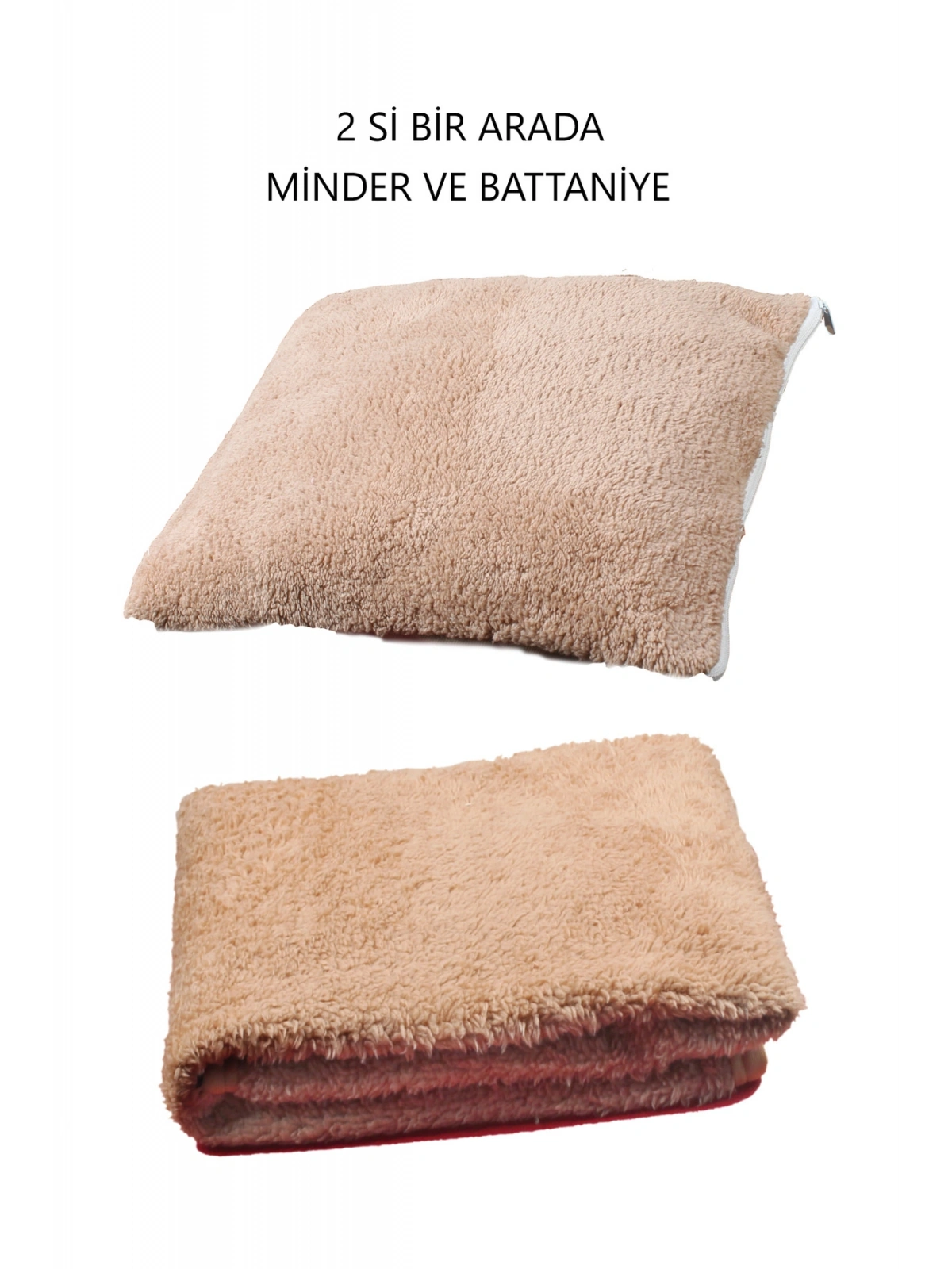 2 li set battaniye ve minder kedi uyku yatağı minderi kahverengi
