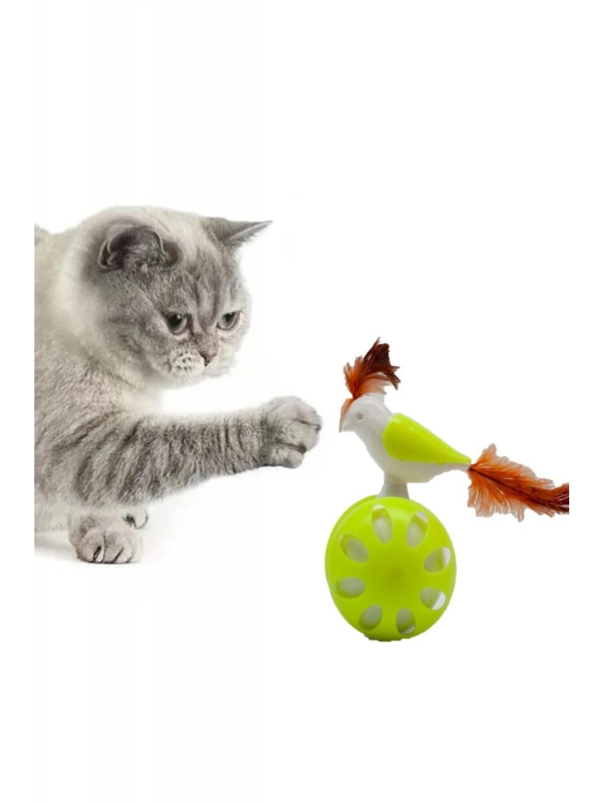 TEKERLEKLİ HACIYATMAZ KUŞ KEDİ OYUNCAĞI LİMON YEŞİLİ 1 ADET