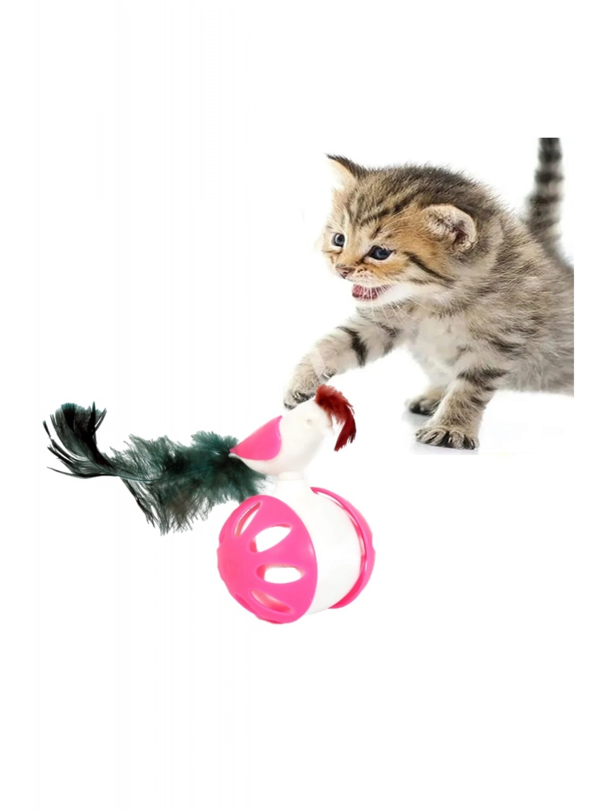 TEKERLEKLİ HACIYATMAZ KUŞ KEDİ OYUNCAĞI PEMBE 1 ADET