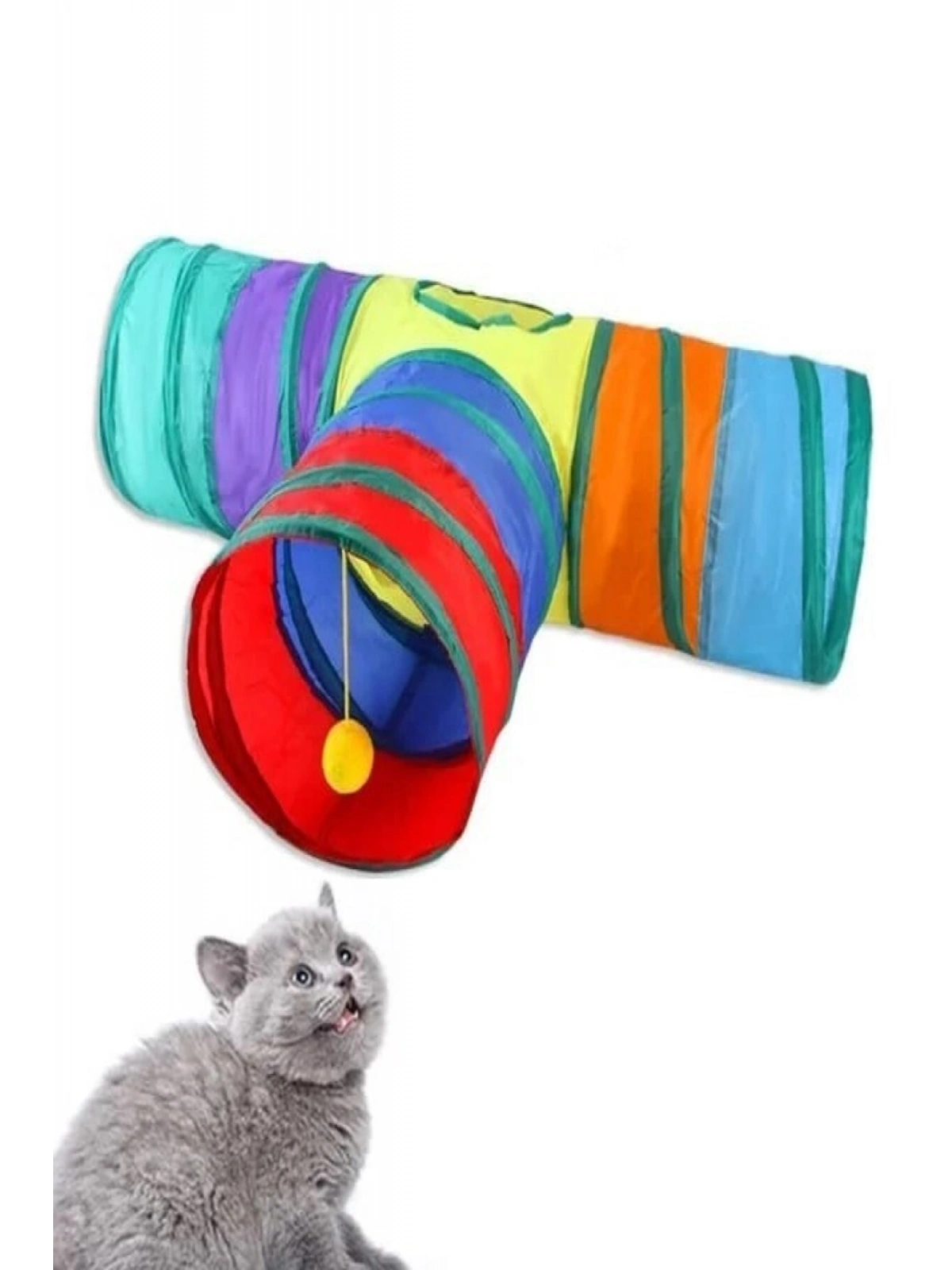 T Kedi Tüneli Katlanır Gökkuşağı Uzun Düz Kedi Köpek Oyun Tüneli Evcil Hayvan Oyun Tüneli