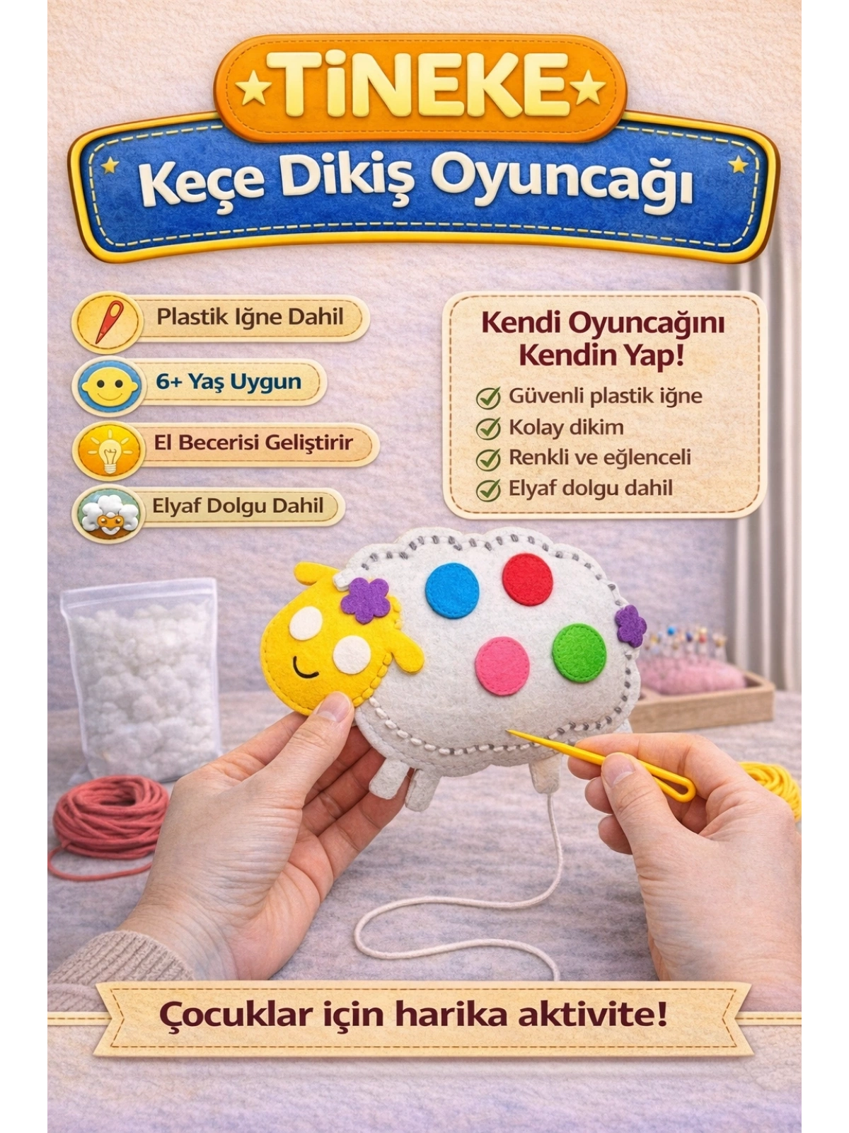 TİNEKE 1 Adet 3 Yaş Çocuklar Için Eğitici Oyuncak Kendin Yap Montessori Keçe Dikiş El Sanatları Seti KOYUN