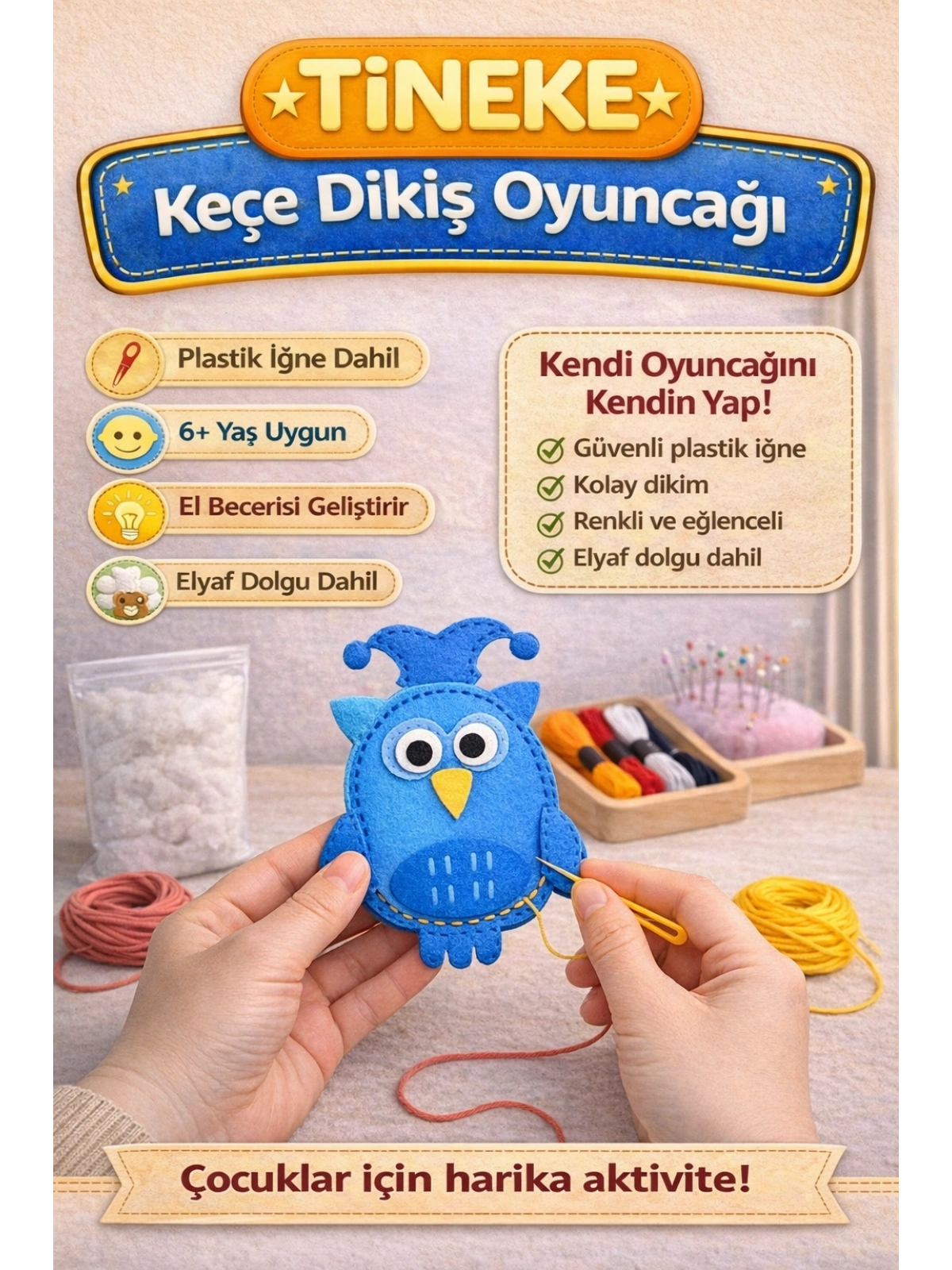 TİNEKE 1 Adet 3 Yaş Çocuklar Için Eğitici Oyuncak Kendin Yap Montessori Keçe Dikiş El Sanatları Seti BAYKUŞ