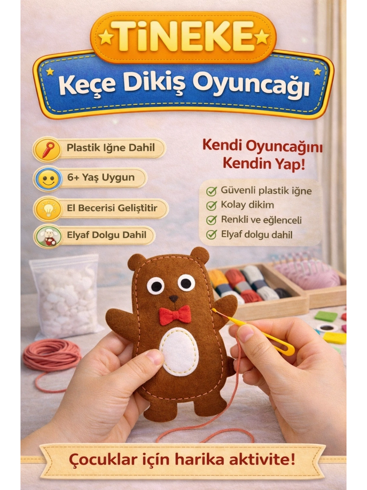 TİNEKE 1 Adet 3 Yaş Çocuklar Için Eğitici Oyuncak Kendin Yap Montessori Keçe Dikiş El Sanatları Seti AYI