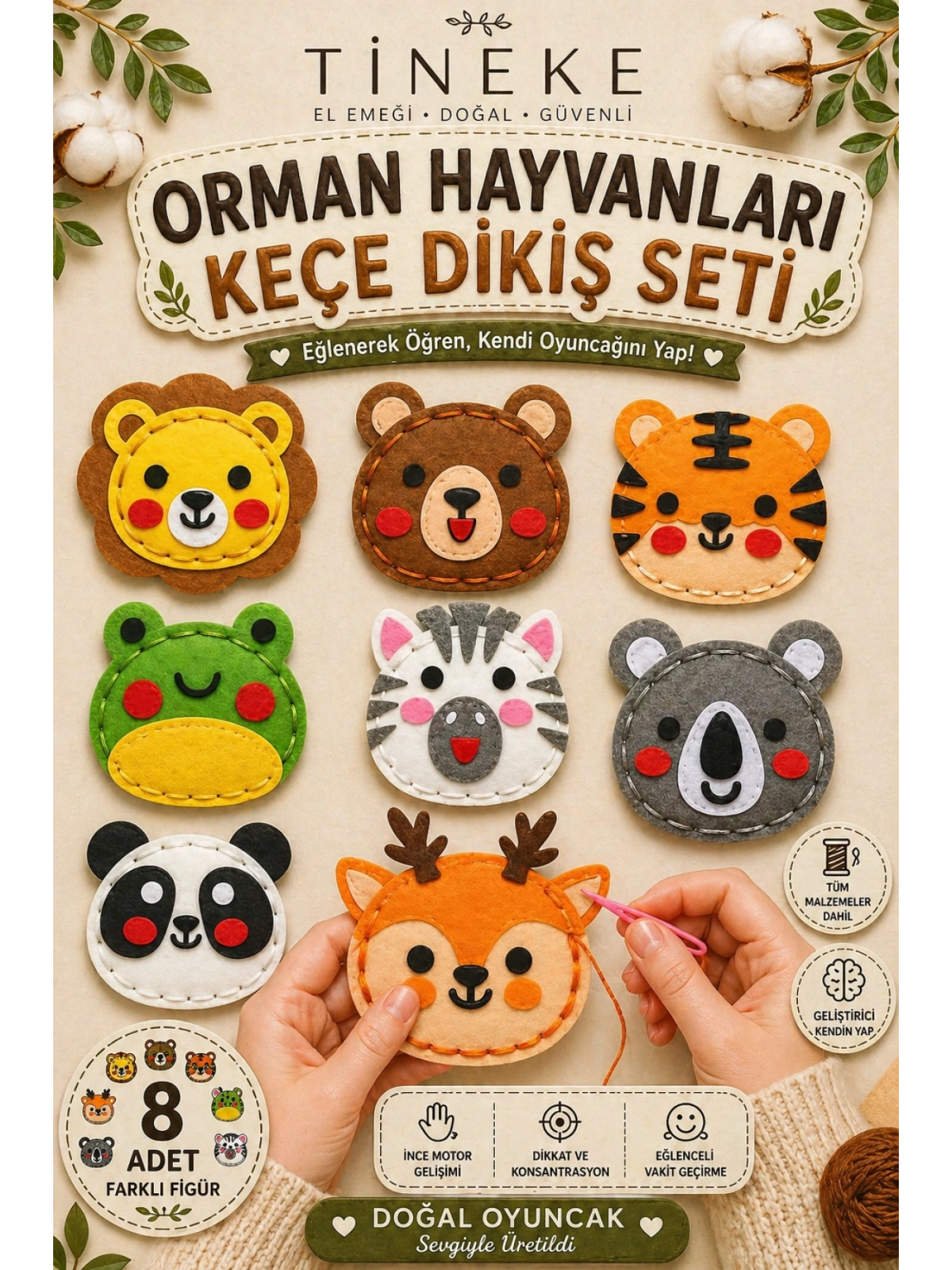 TİNEKE 8 Adet Çocuklar Için Kendin Yap Montessori Eğitici oyuncak Keçe Dikiş El Sanatları Seti 3 Yaş Üzeri Çocuklar Için Orman Hayvanları temalı