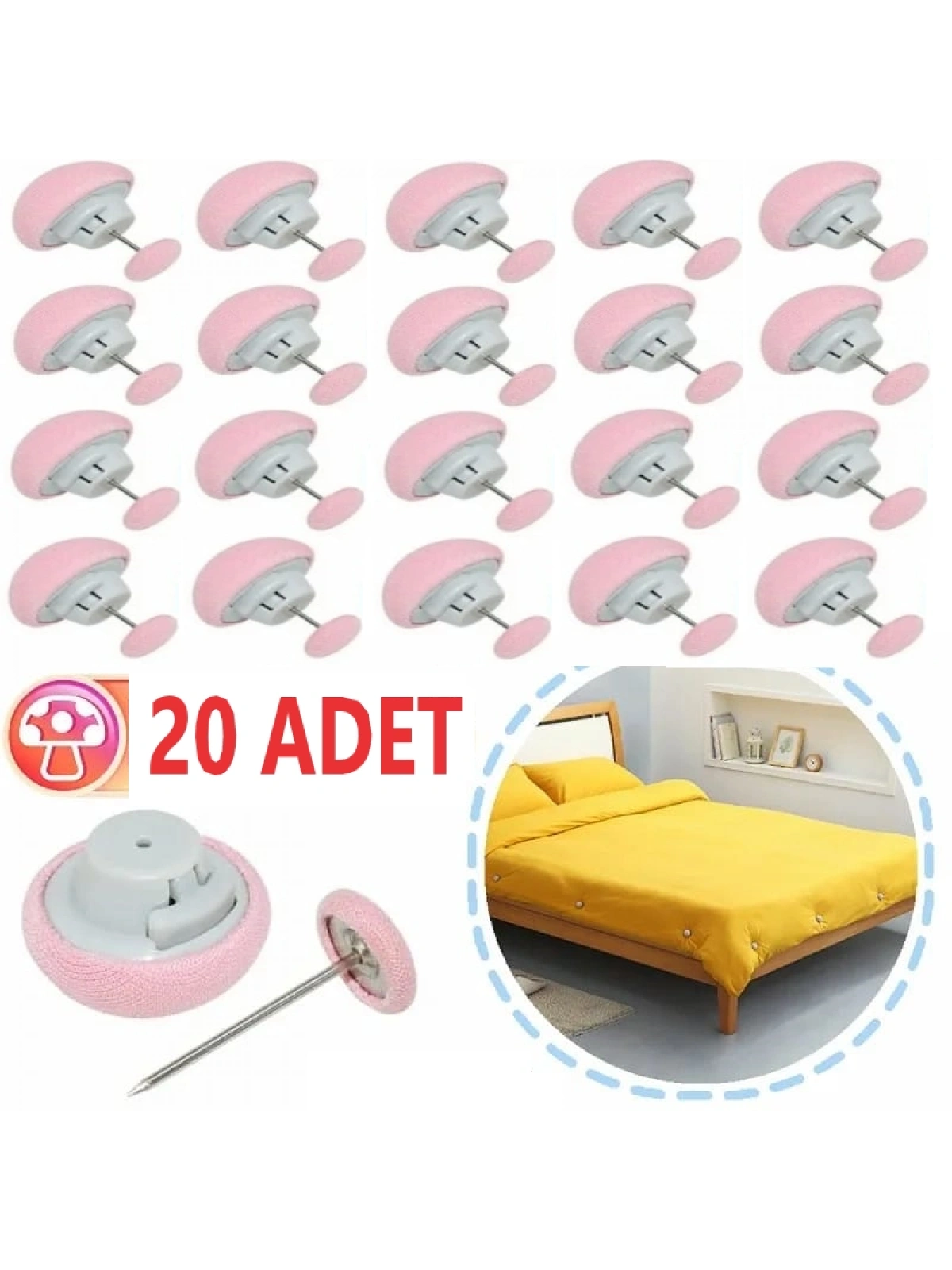TİNEKE 20 Adet PEMBE Yorgan Kılıfı Ve Çarşaf Tutucu Sabitleyici Yastık Nevresim Sabitleyici Düzenleyici