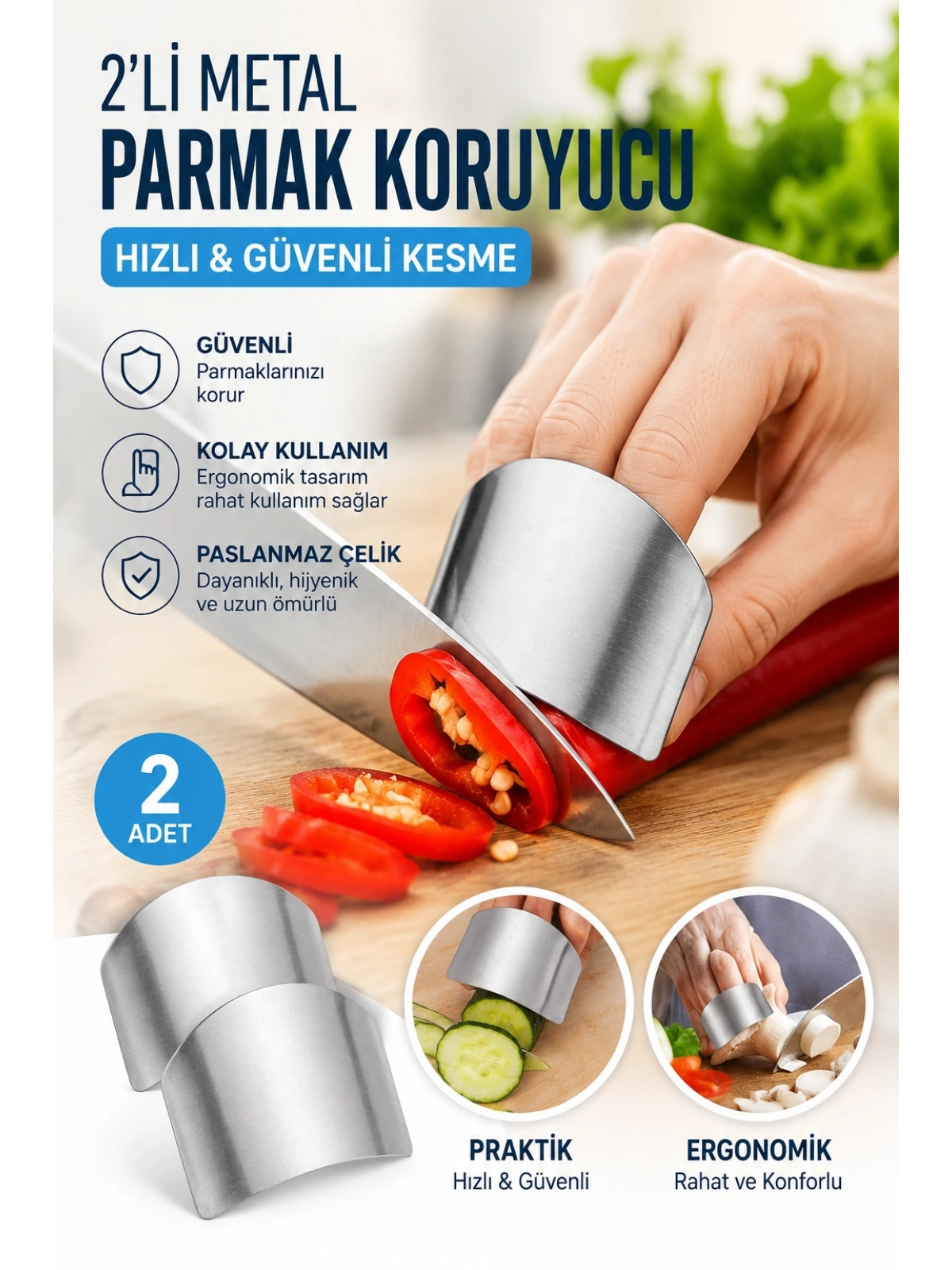 TİNEKE 2li Metal Parmak Koruyucu Hızlı ve Güvenli Kesme Paslanmaz Çelik Koruyucu Aparatı