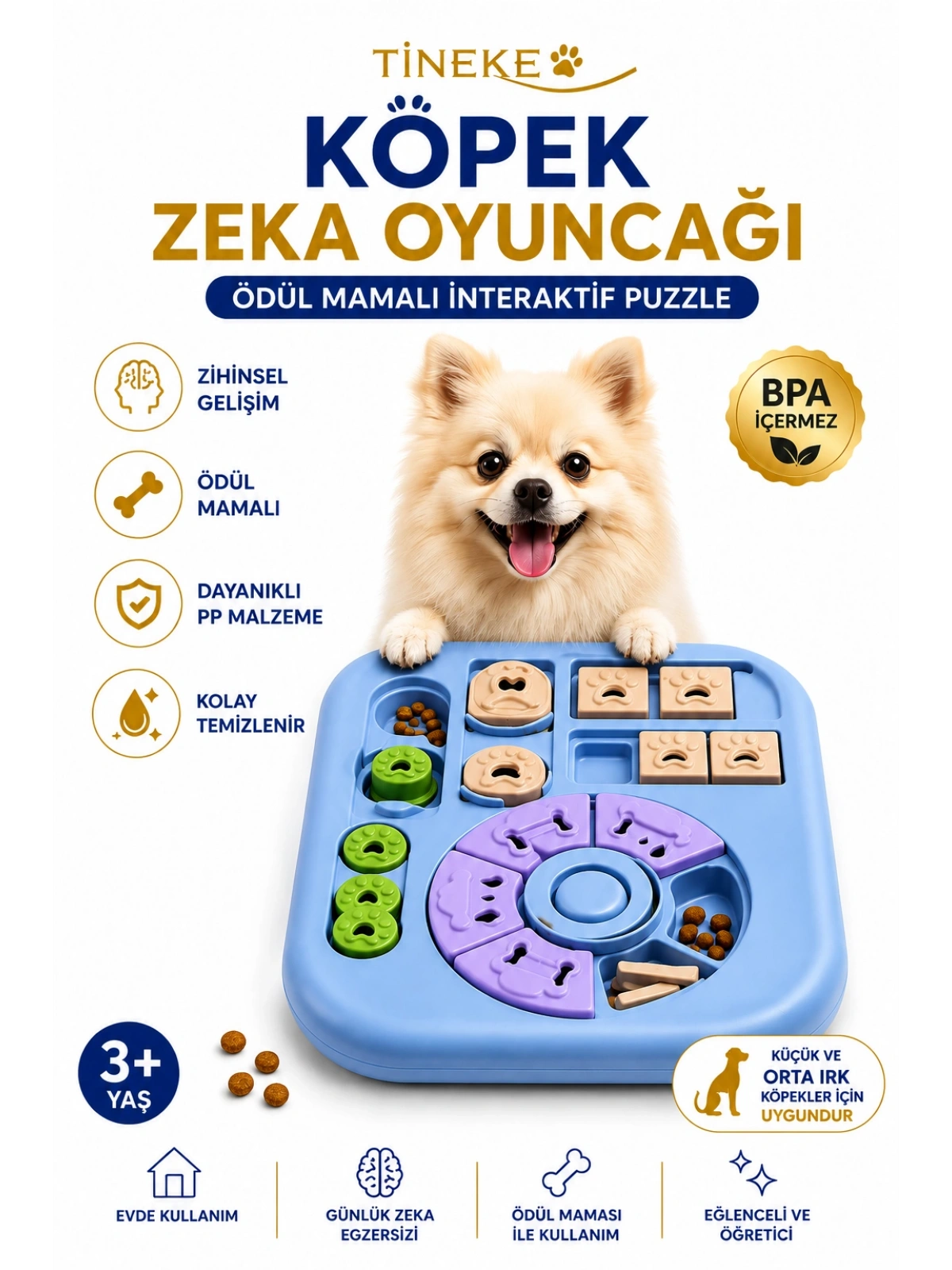 TİNEKE PAW PRO Köpek Zeka Oyuncağı | Ödül Mamalı İnteraktif Puzzle | Aktivite ve Eğitim Oyuncağı MAVİ