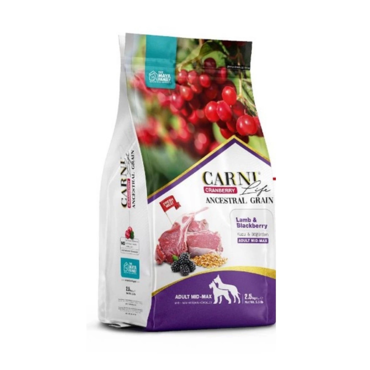 Carni-Life Kızılcık, Kuzu Eti Ve Böğürtlenli Medium Maxi Irk Yetişkin Köpek Maması 12 Kg