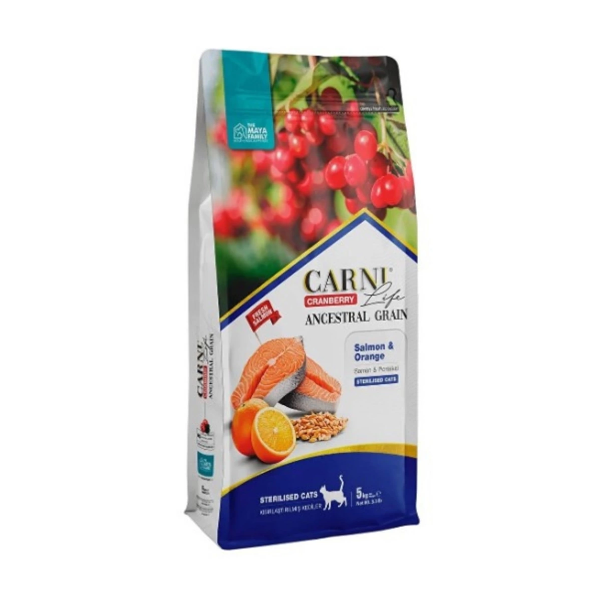 Carni-Life Kızılcık Somonlu Ve Portakallı Kısırlaştırılmış Yetişkin Kedi Maması 5kg