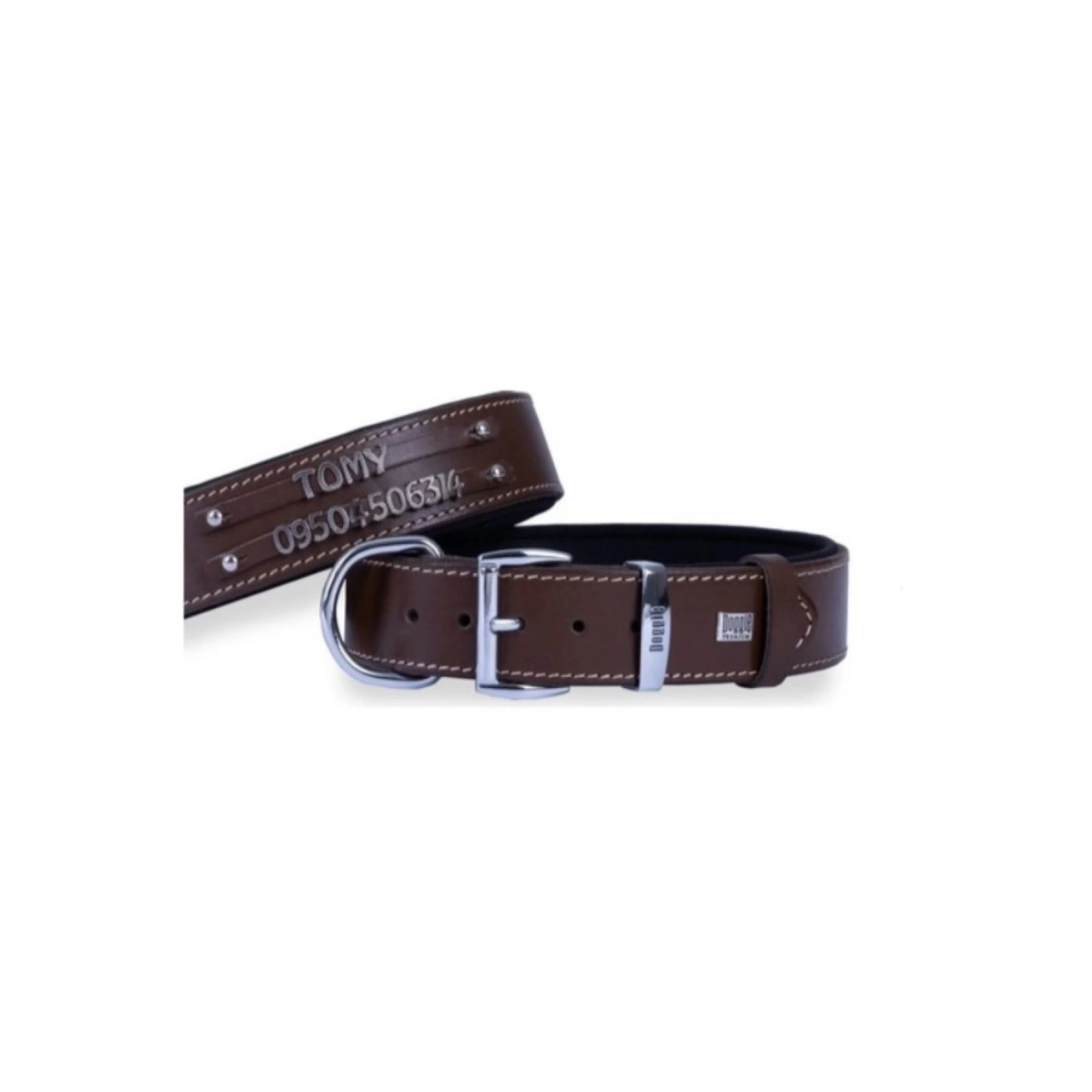 Doggie Çift İsimlikli Kahve Köpek Boyun Tasması 4X47-55 Cm