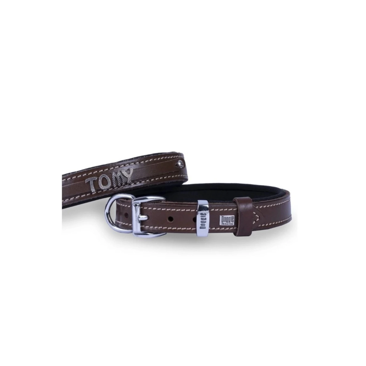 Doggie İsimlikli Kahve Köpek Boyun Tasması 2,5X37-45 Cm