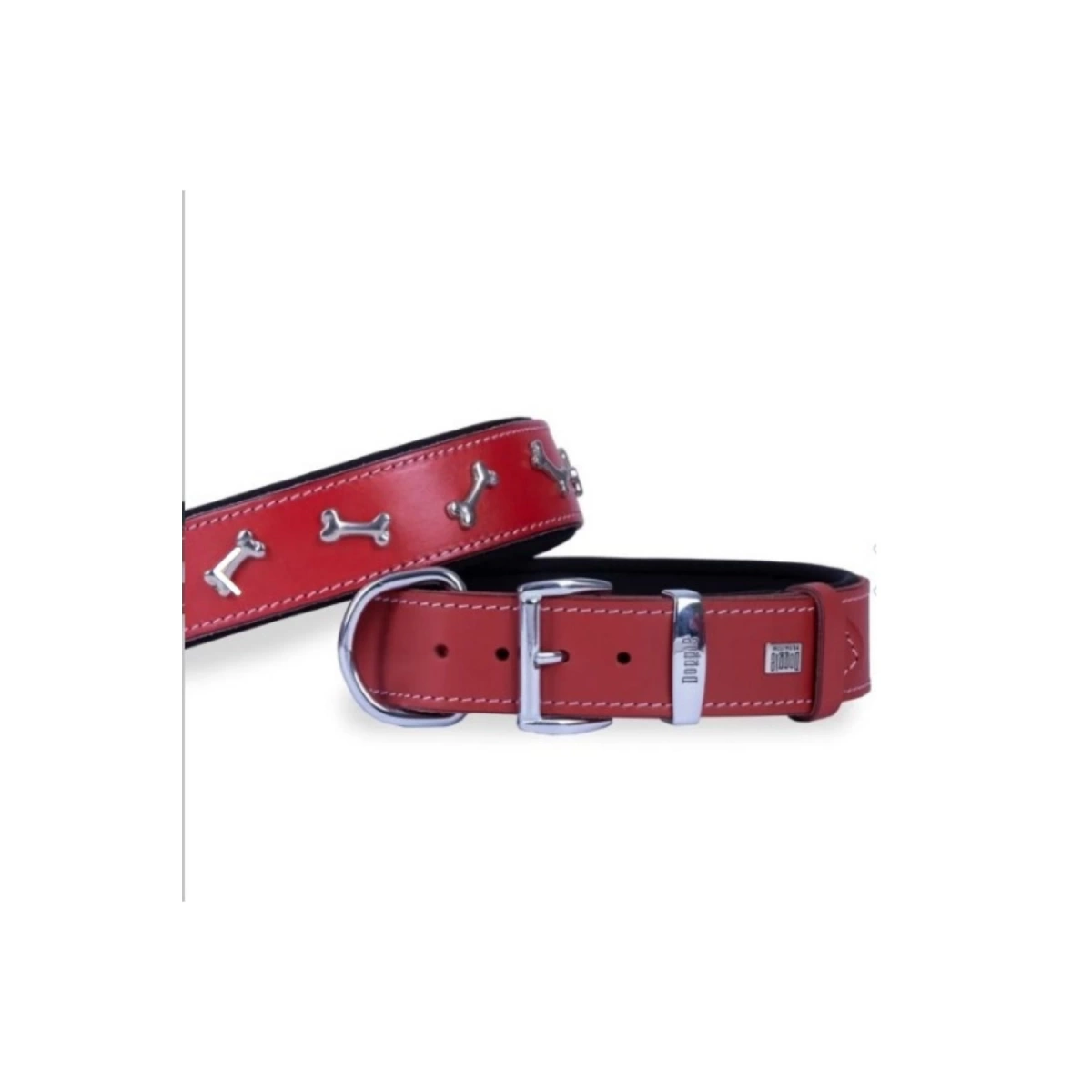 Doggie Konforlu El Yapımı Kemikli Köpek Kırmızı Boyun Tasması 4X52-60 Cm