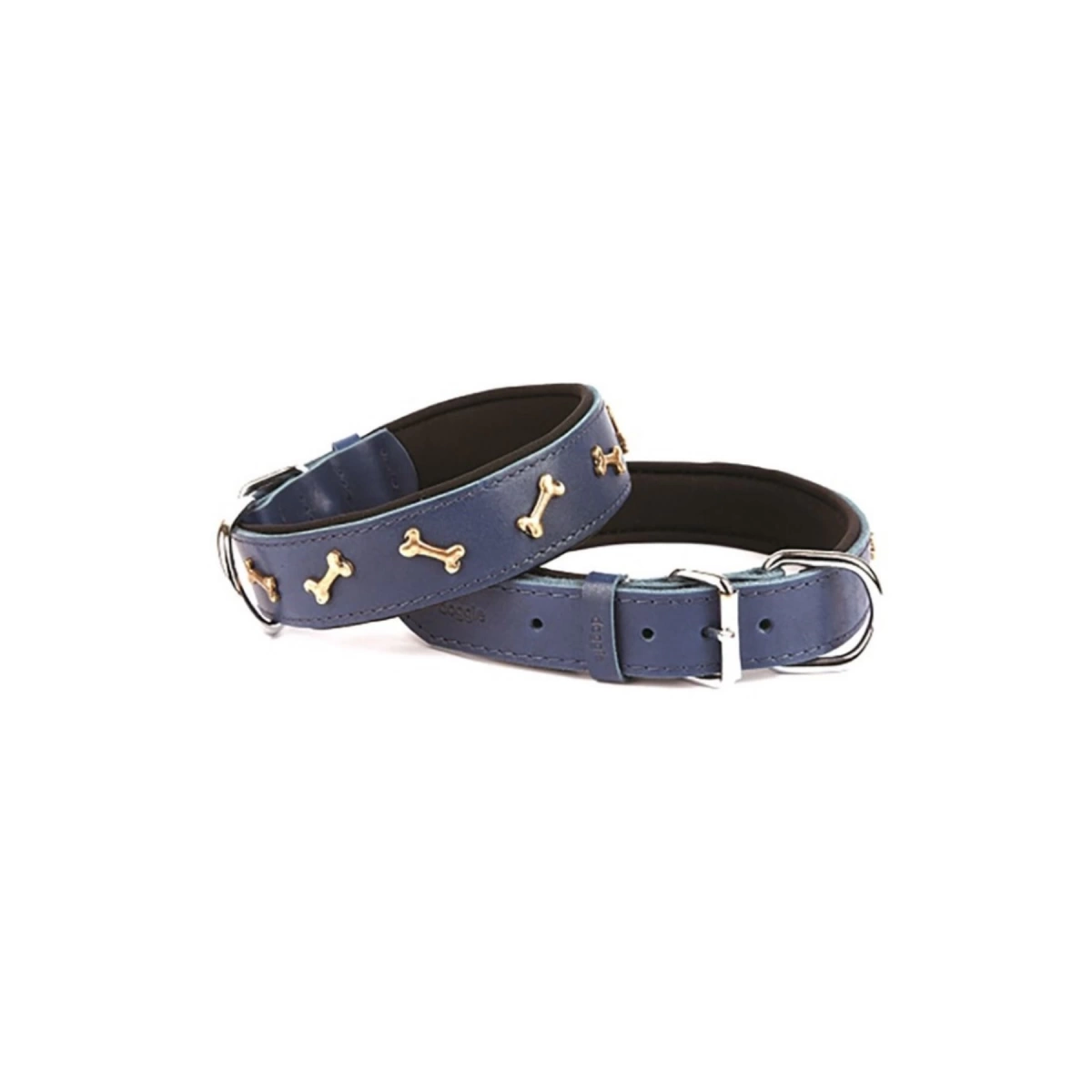 Doggie Konforlu El Yapımı Kemikli Köpek Mavi Boyun Tasması 4X57-65 Cm