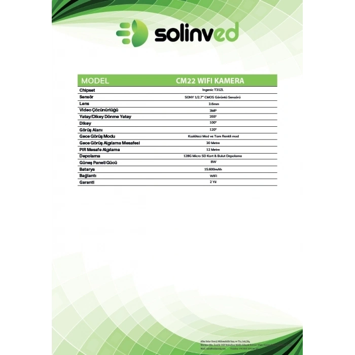 Solinved CM04-WiFi Solar Akıllı Kamera