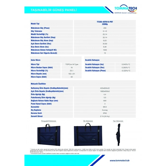 TommaTech 150W Katlanabilir Güneş Paneli