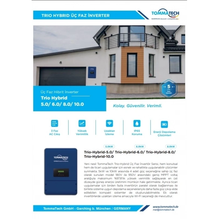 TommaTech Trio Hybrid 10kW Üç Faz Hibrit İnverter