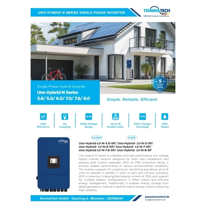 TommaTech Uno N Serisi 8kW LV Hibrit İnverter