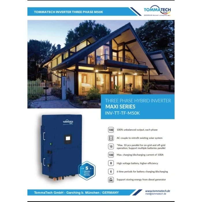TommaTech Trio-Hybrid Maxi Serisi 50kW Trifaze Hibrit İnverter