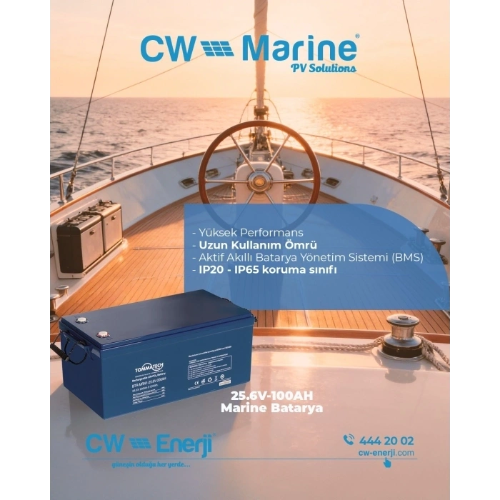 TommaTech ABS+PC Kasa 25.6V 100Ah LFP Marine Batarya