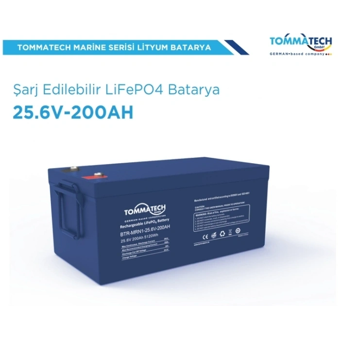 TommaTech ABS+PC Kasa 25.6V 100Ah LFP Marine Batarya